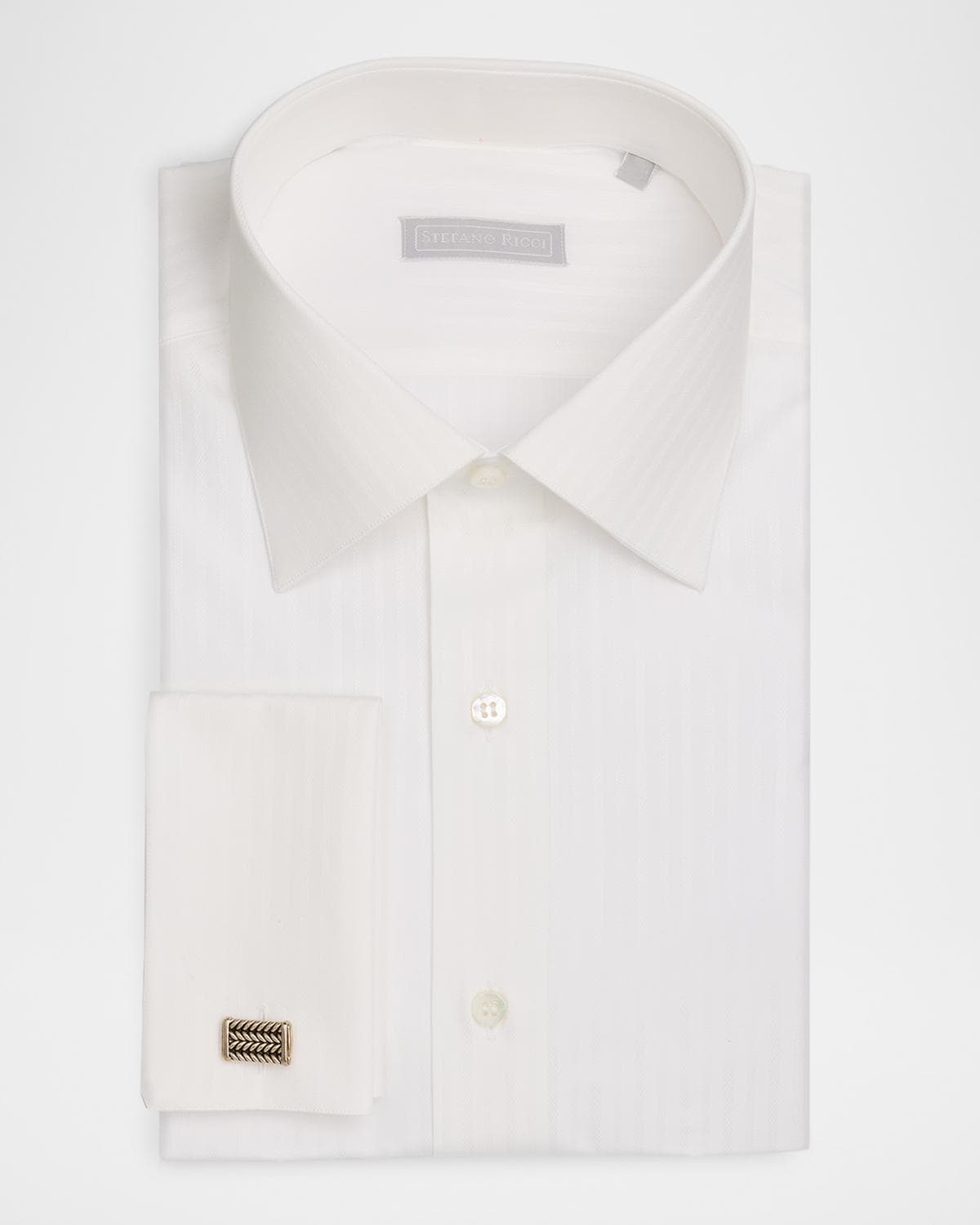 Stefano Ricci Men's Cotton Tonal Stripe Jacquard Dress Shirt