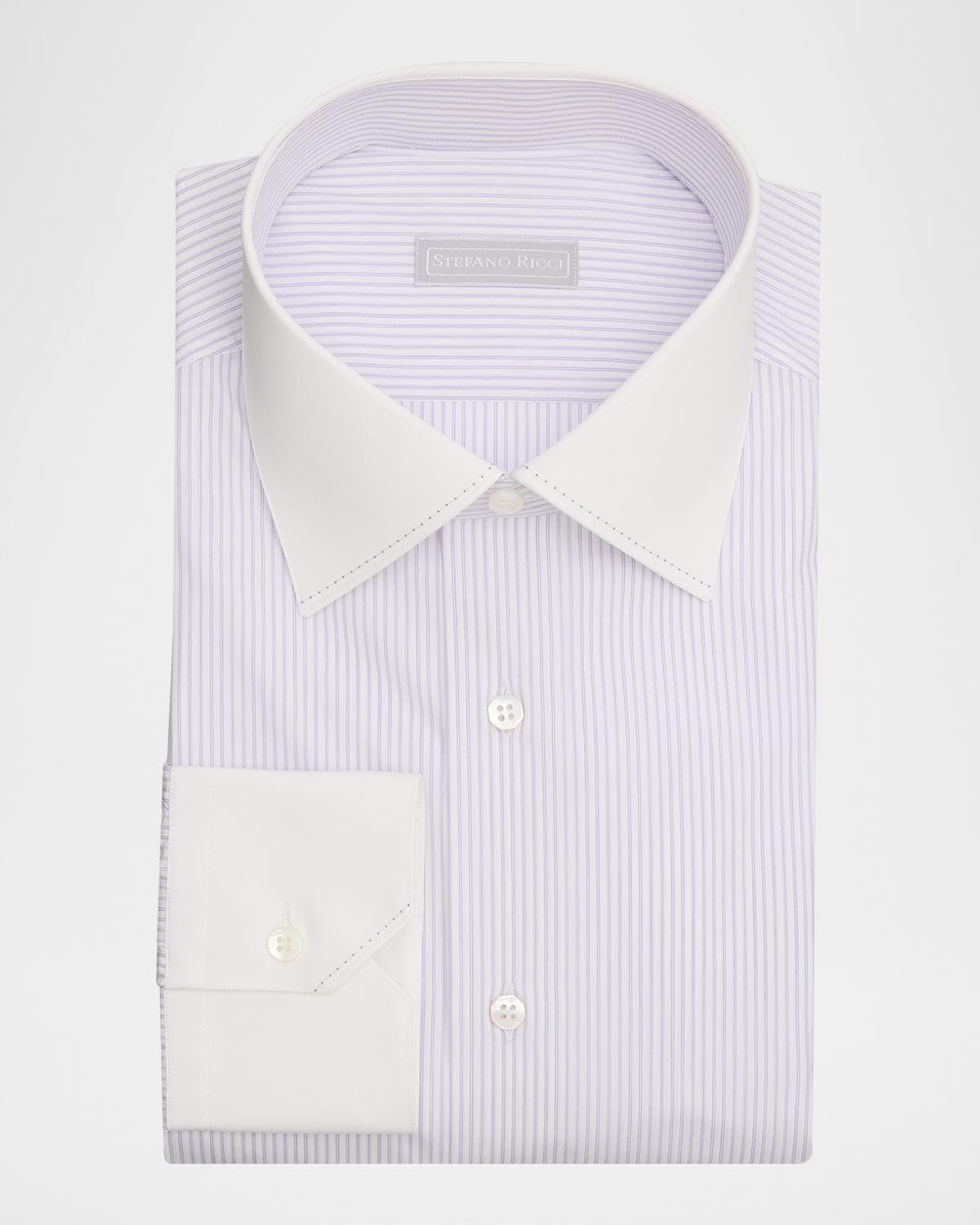 Stefano Ricci Men's Contrast Collar and Cuff Cotton Stripe Dress Shirt