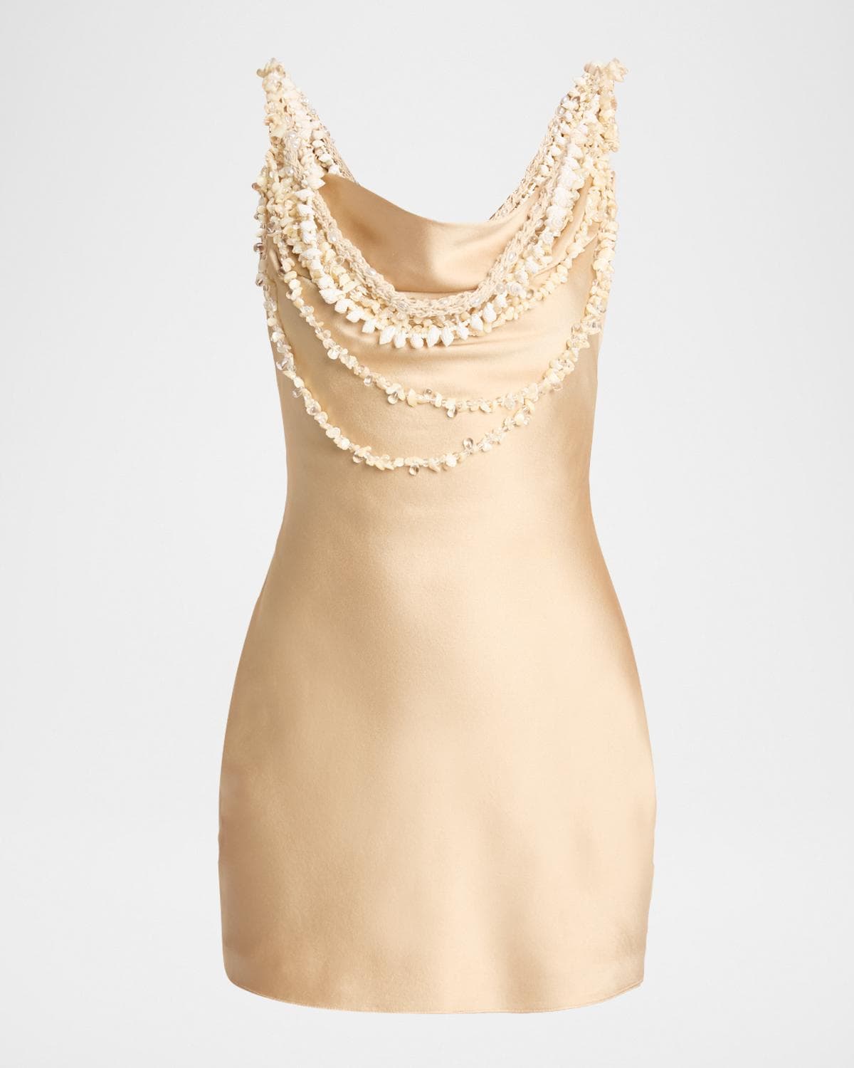 Balmain Draped Shell Embellished Satin Mini Dress
