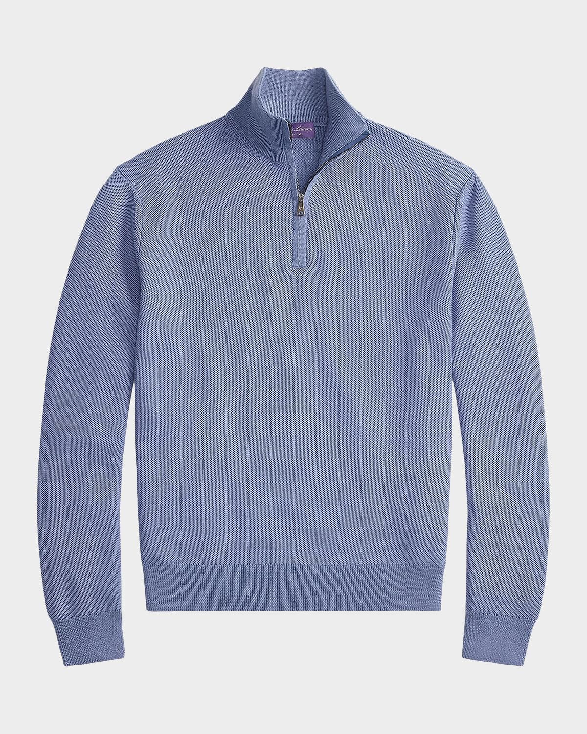 Ralph Lauren Purple Label Men's Piqué-Knit Wool Quarter-Zip Sweater