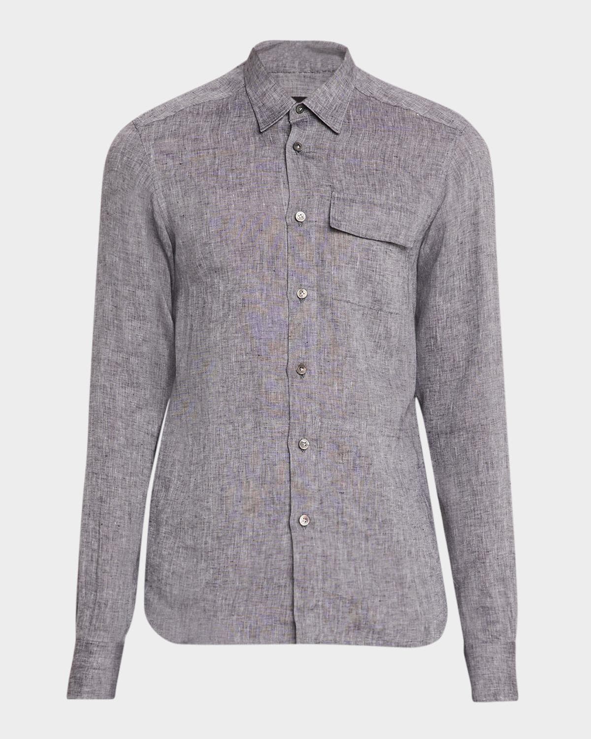 Kiton Men's Linen Flap-Pocket Casual Button-Down Shirt