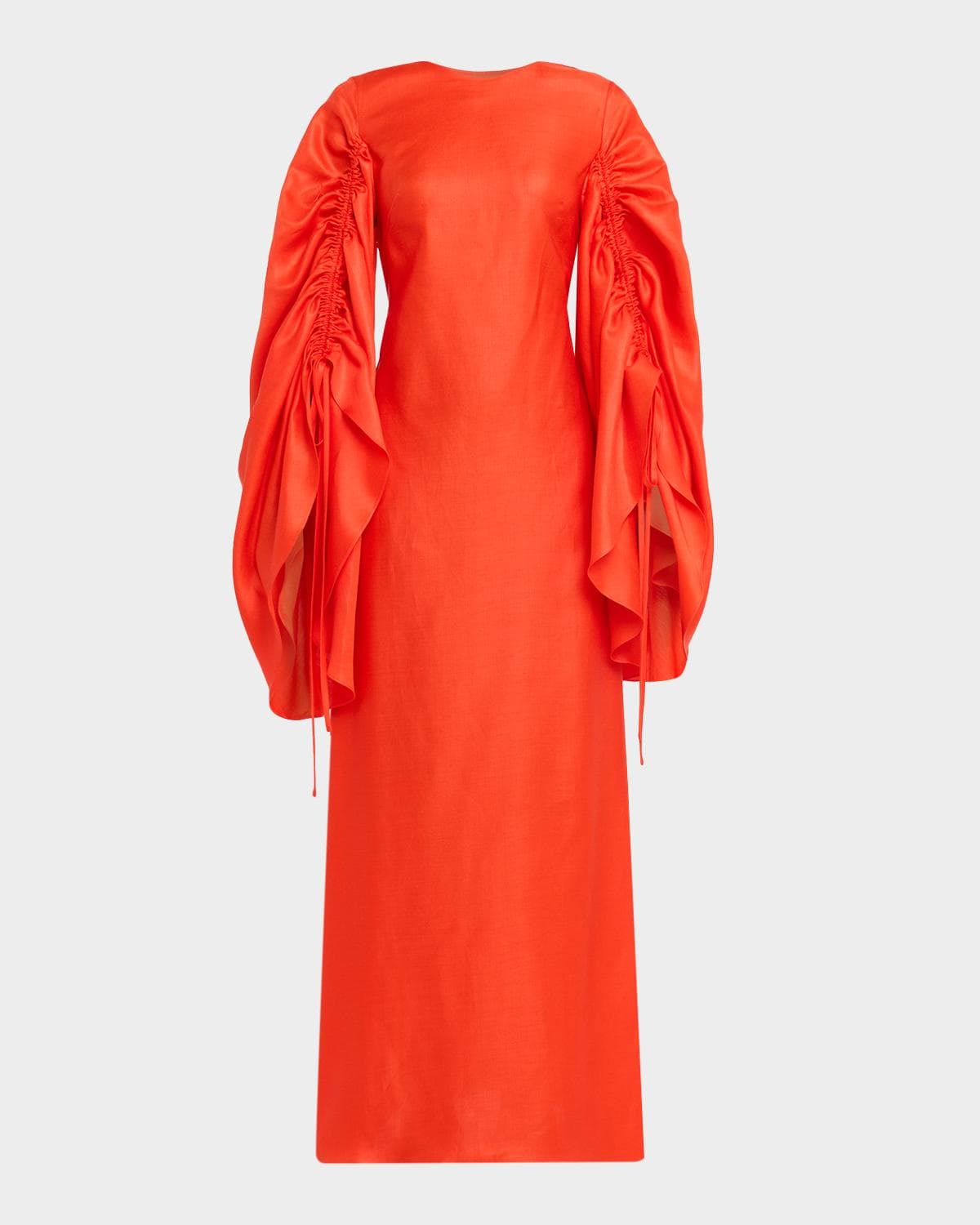 CHRISTOPHER JOHN ROGERS Ruched Shell-Sleeve Bow Backless Maxi Dress