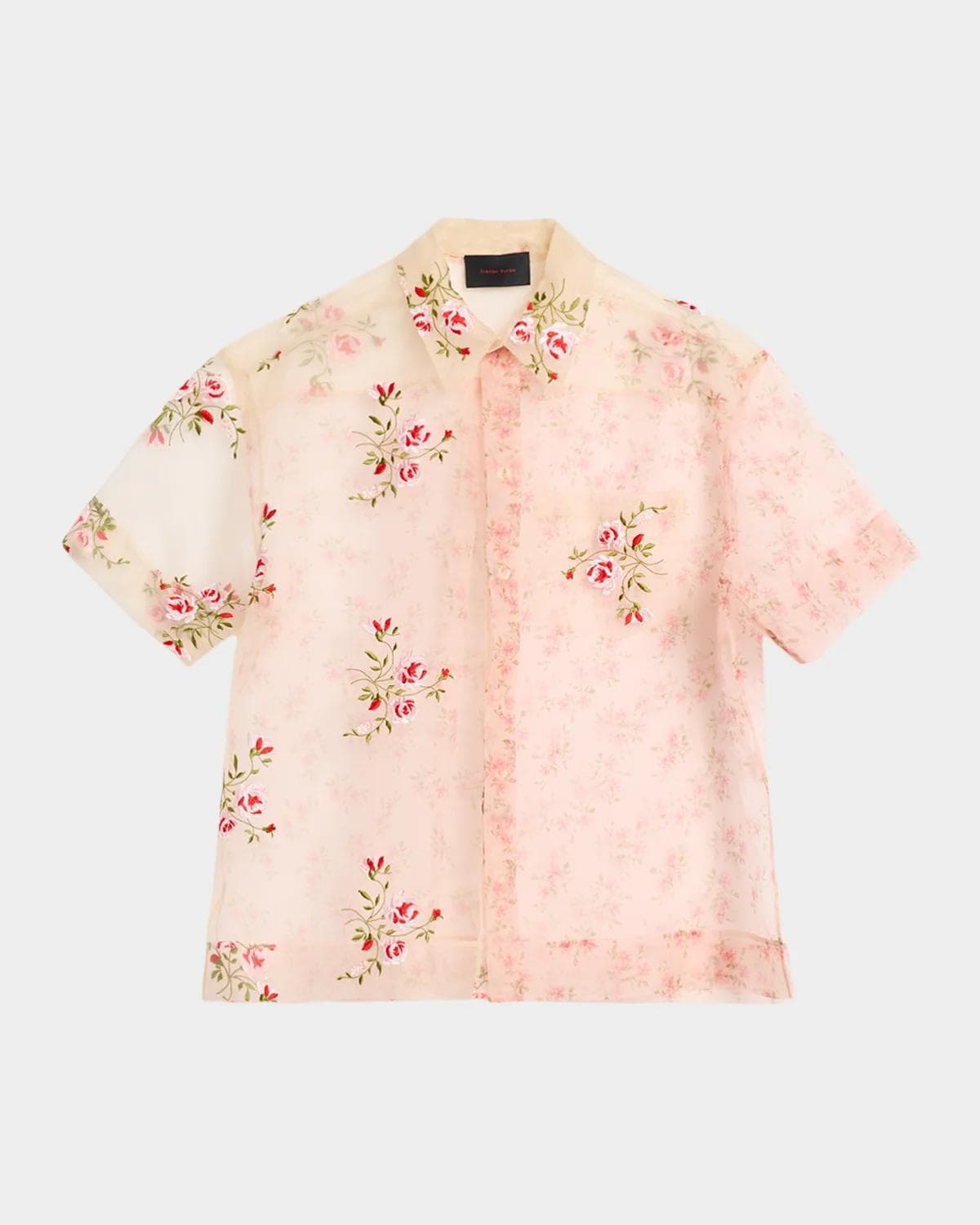 Simone Rocha Sheer Floral Embroidered Short-Sleeve Shirt