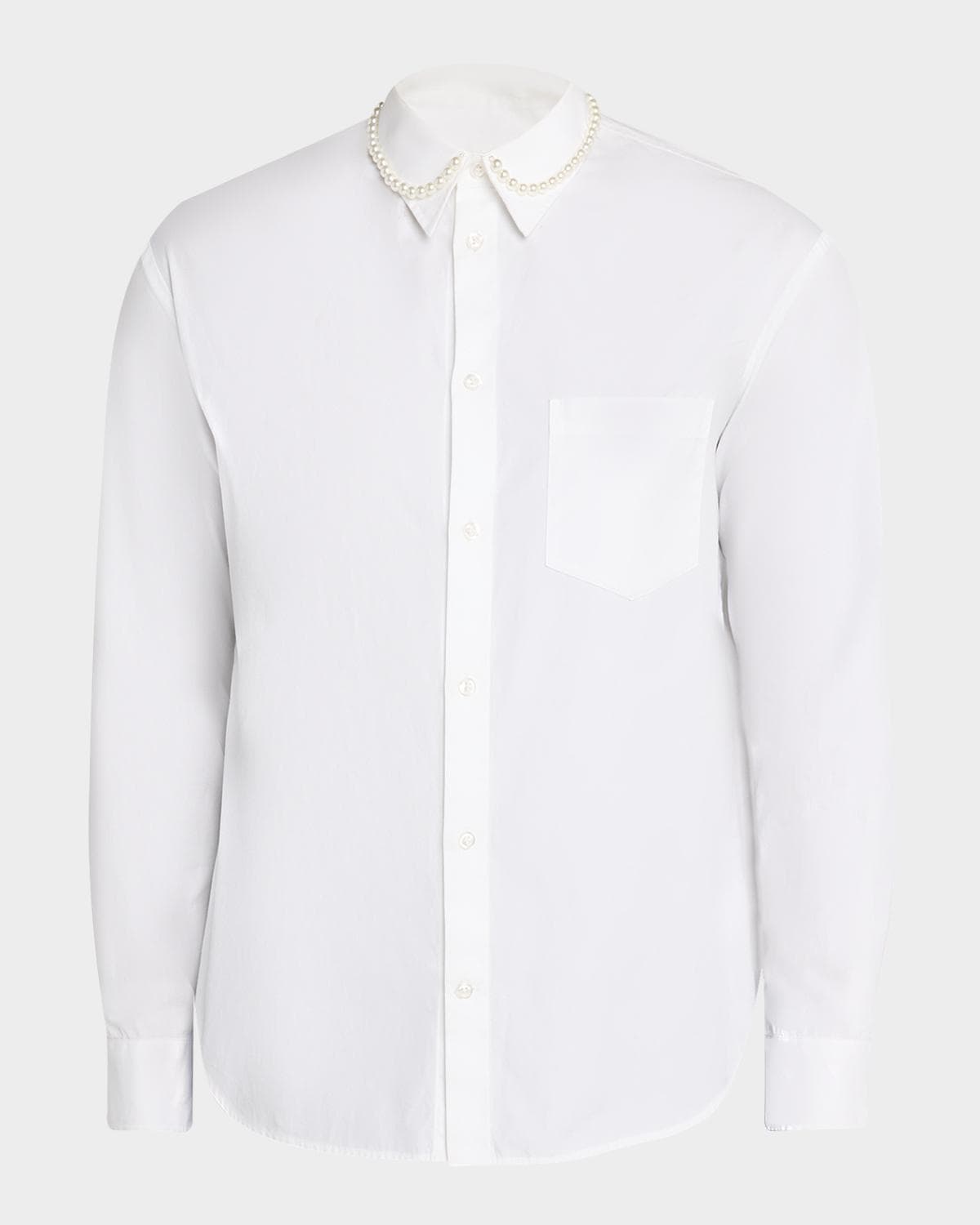 Simone Rocha Men's Pearly-Collar Cotton Button-Down Shirt