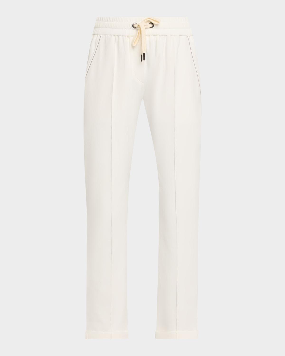 Brunello Cucinelli Monili-Trim Cotton Slim-Leg Ankle Drawstring Pants