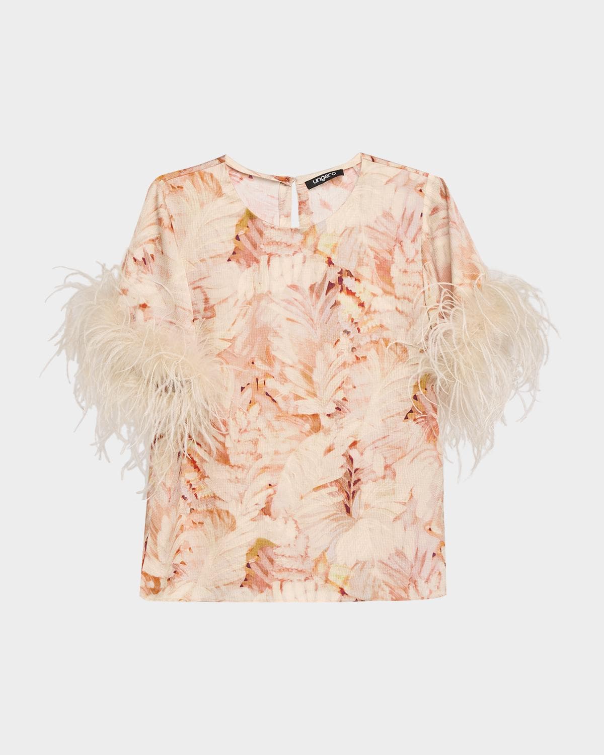 Ungaro Logan Feather-Cuff Floral-Print Blouse