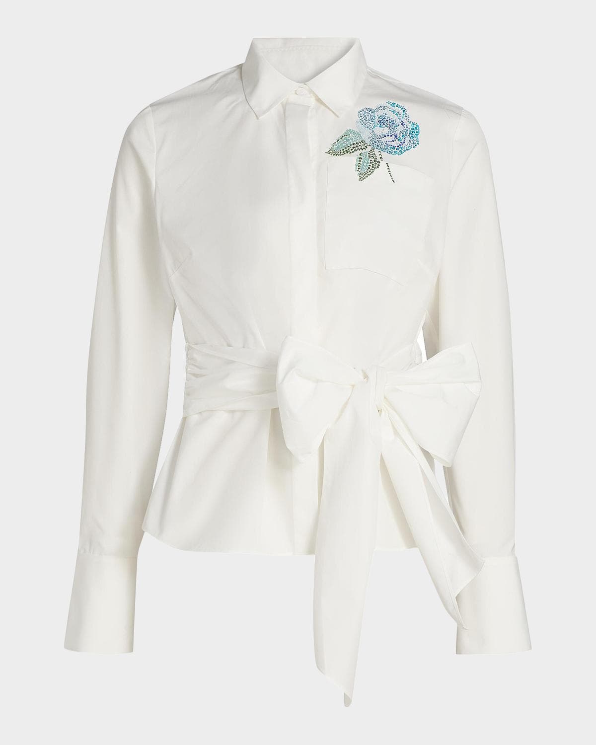Ungaro Dixie Embellished Bow-Belt Button-Down Blouse
