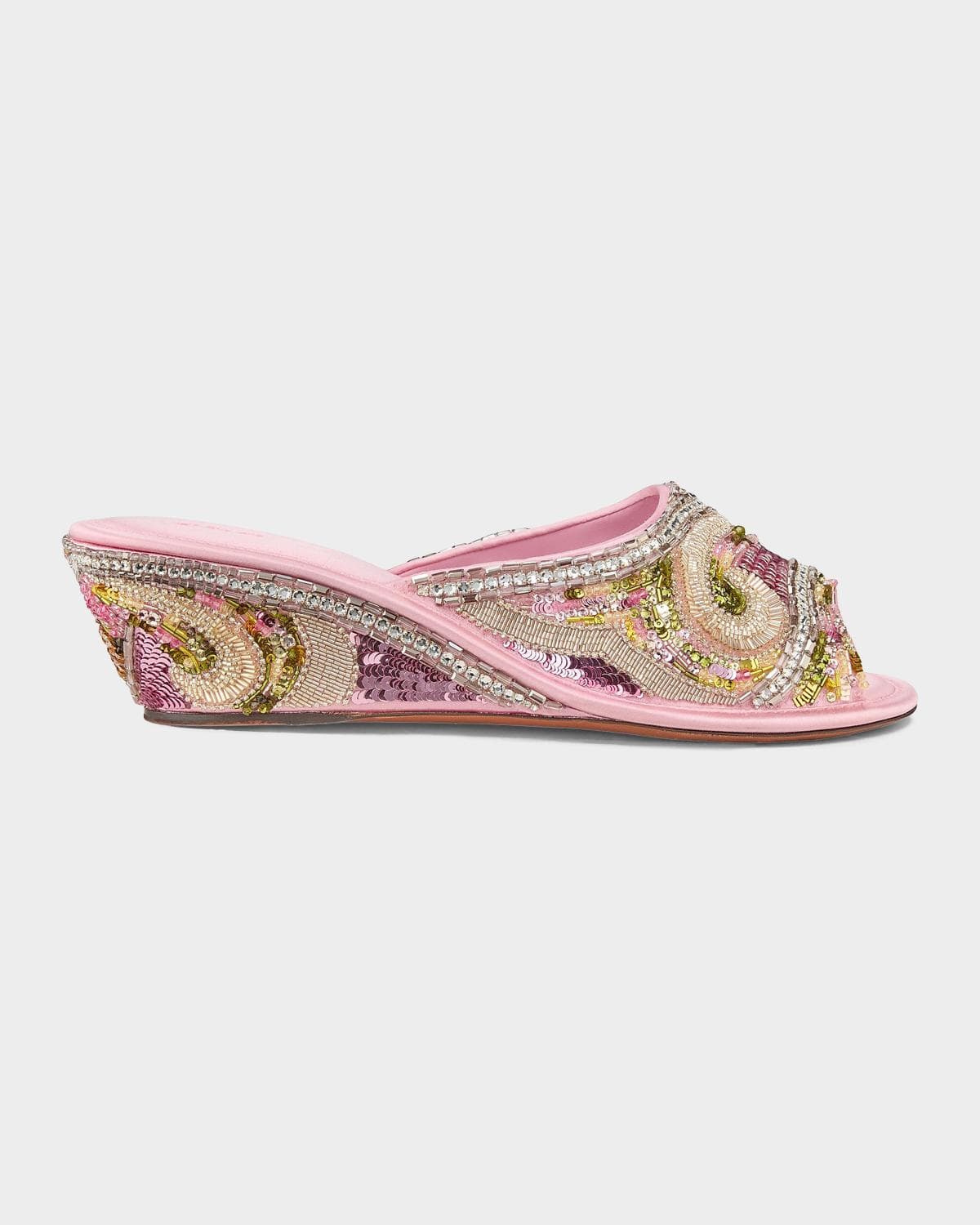 Versace 50mm Beaded Satin Peep-Toe Wedge Mules