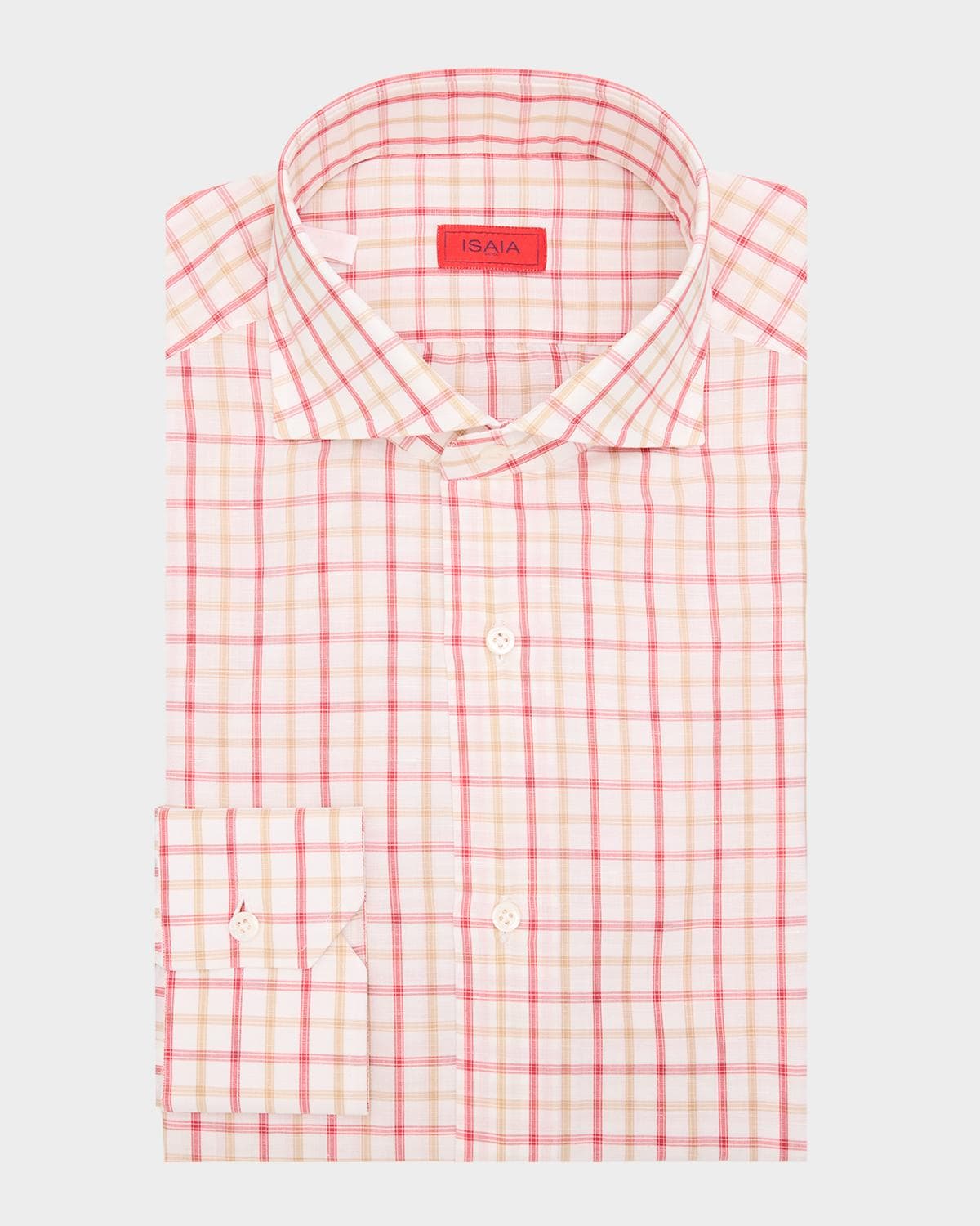 Isaia Men's Bicolor Plaid Cotton and Linen Dress Shirt