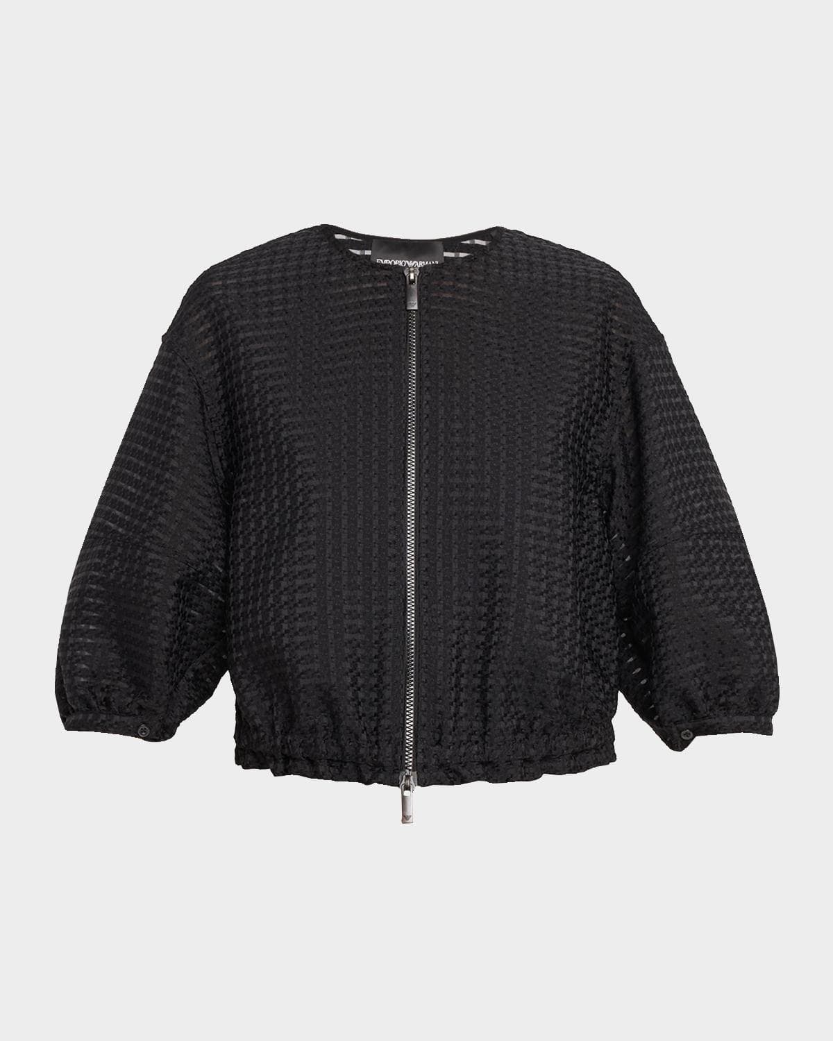 Emporio Armani Cropped Gingham Jacquard Blouson Jacket