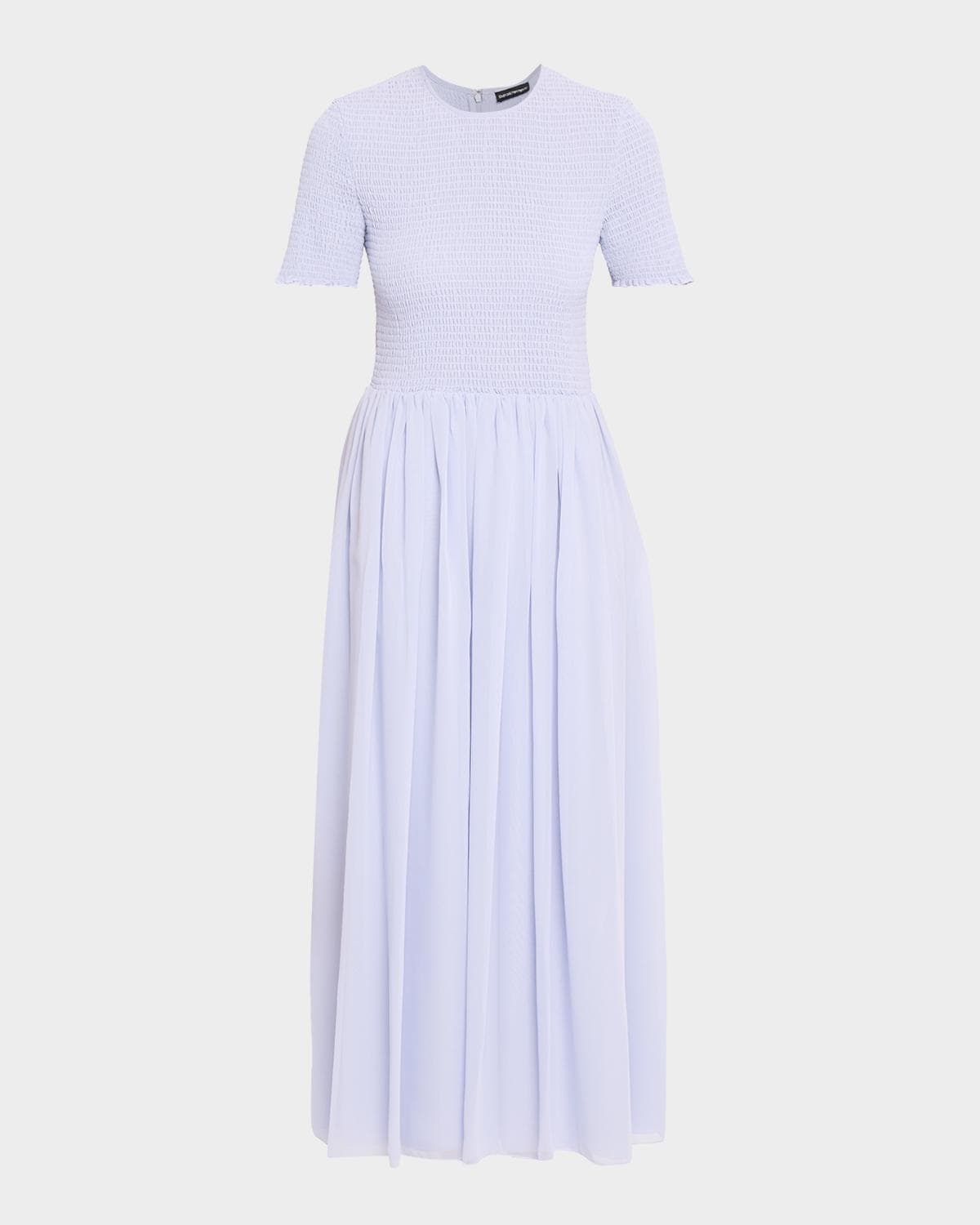 Emporio Armani Smocked Technical Georgette Midi Dress · 36