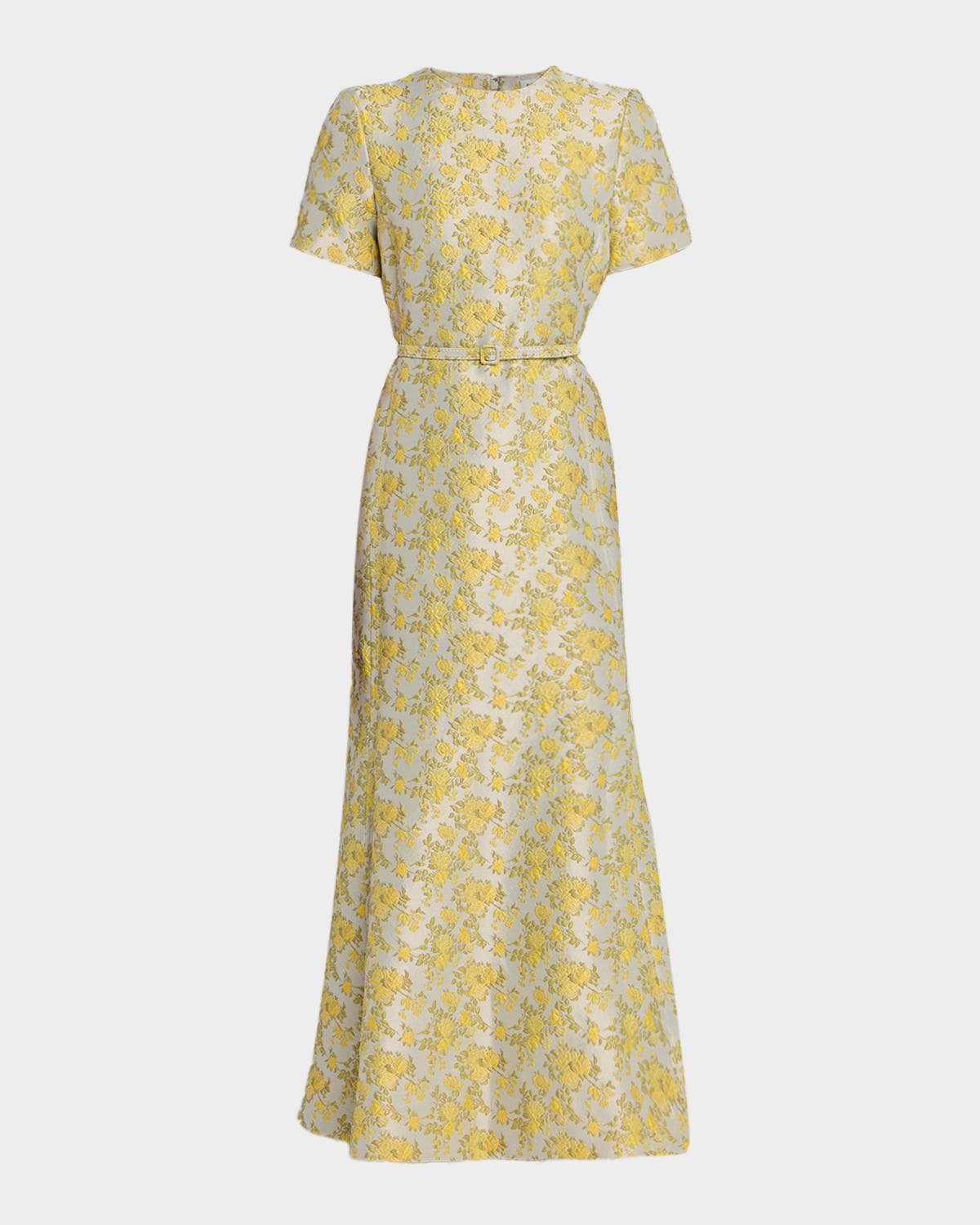 SIMKHAI Caraline Belted Floral Jacquard Maxi Dress