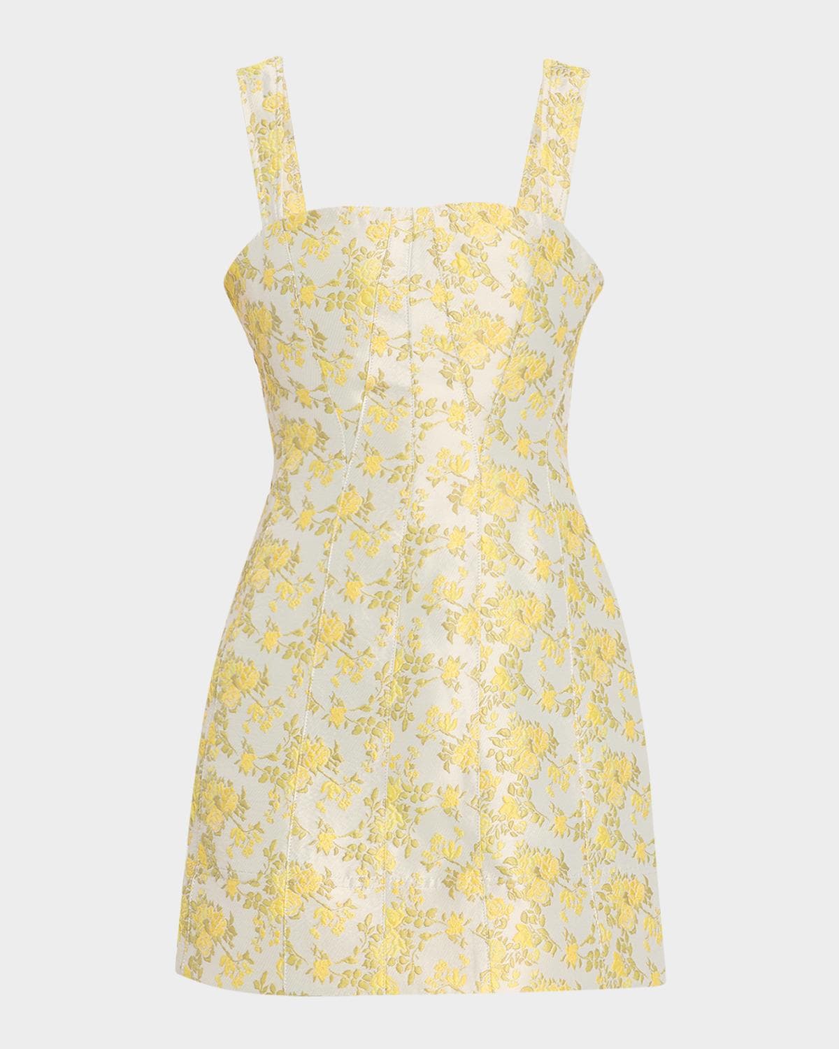 SIMKHAI Lydia Square-Neck Floral Jacquard Mini Dress