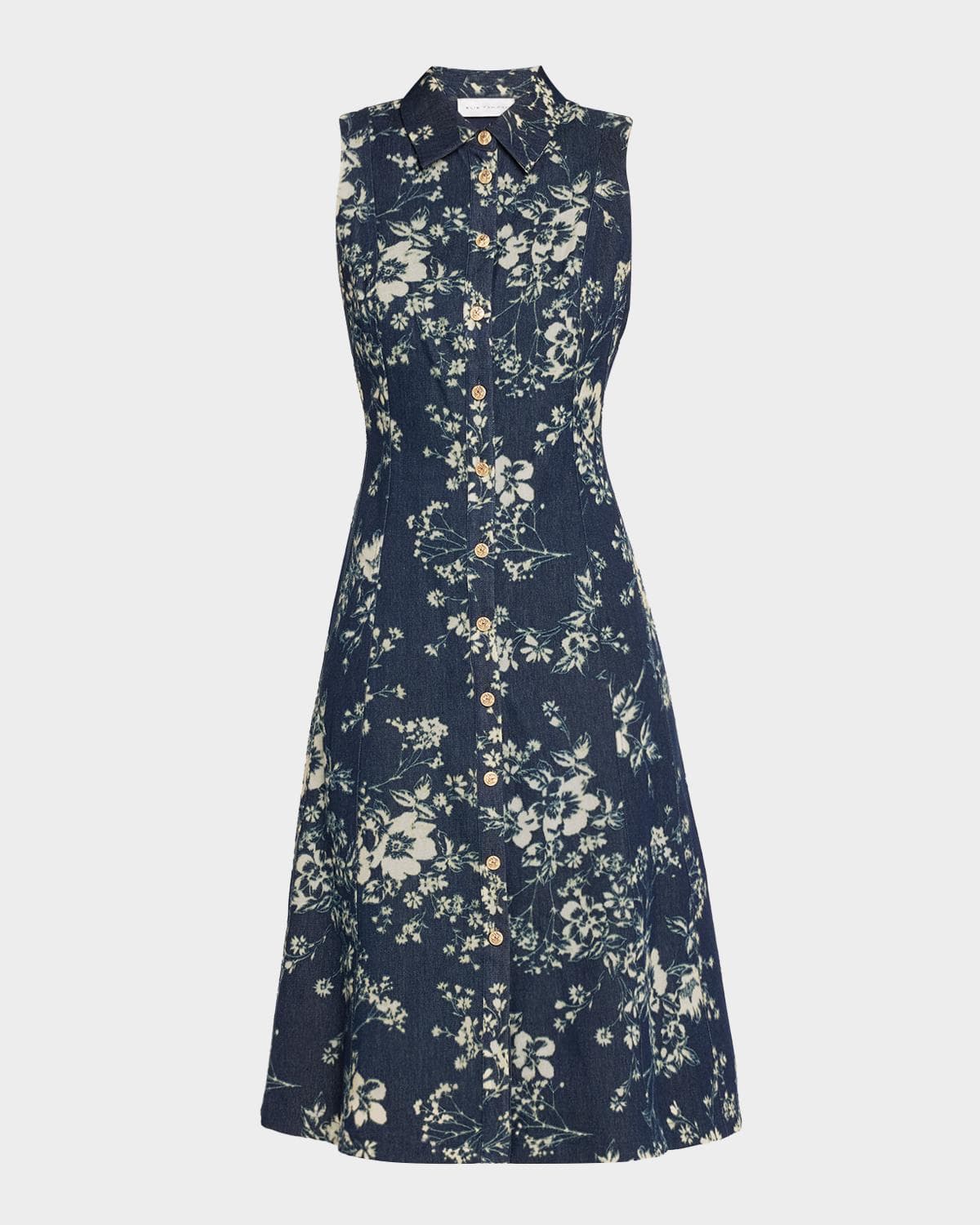 Elie Tahari The Gabby Sleeveless Floral Denim Midi Dress