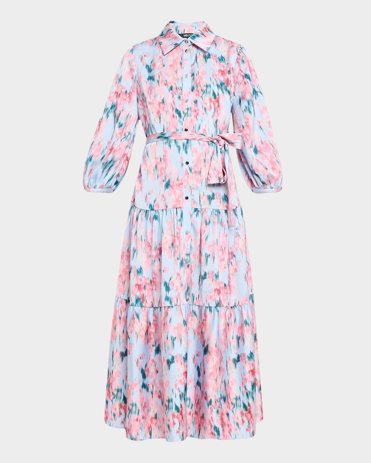 Misook Floral-Print Crepe de Chine Tiered Maxi Dress
