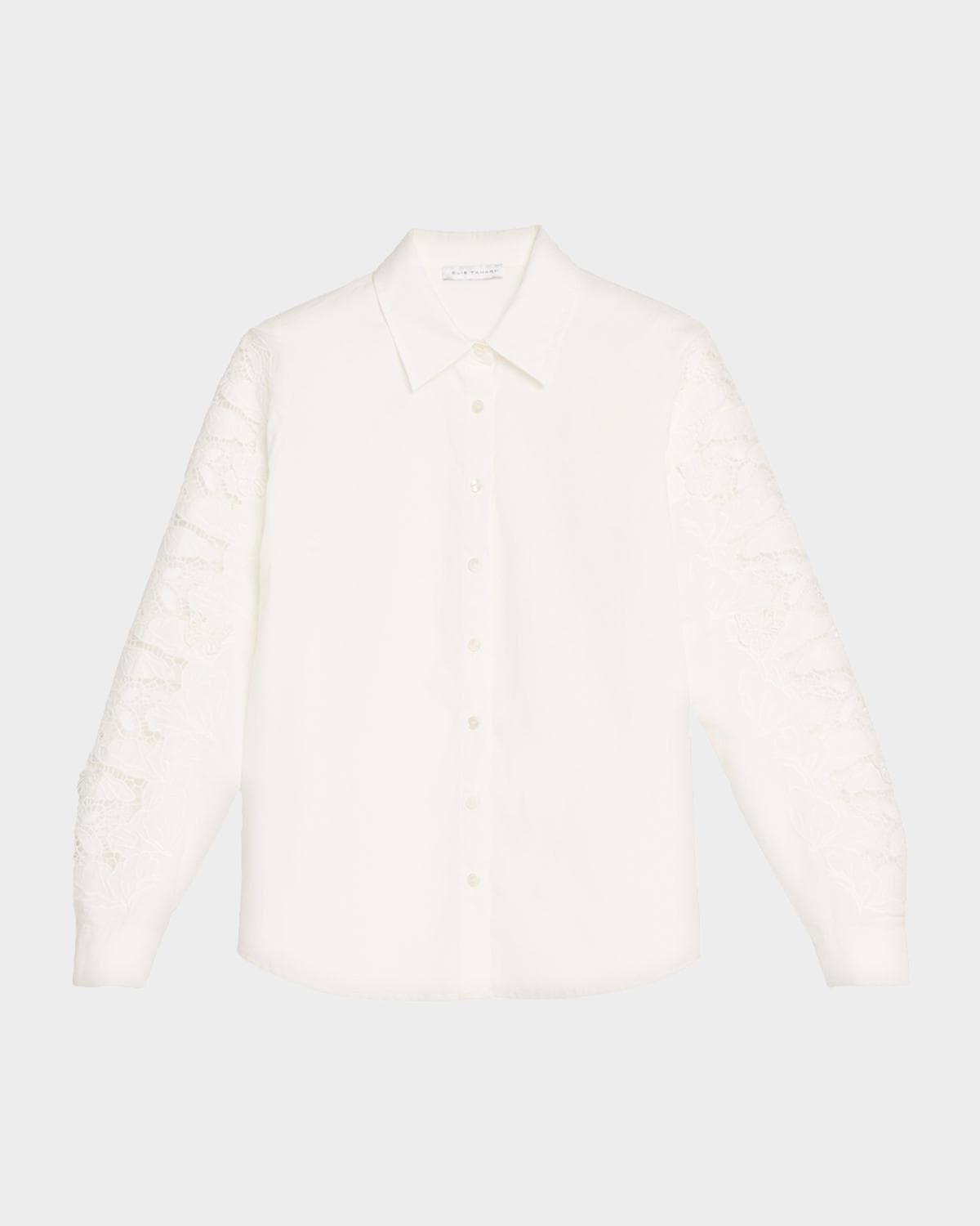 Elie Tahari The Dani Butterfly Lace-Sleeve Cotton Blouse