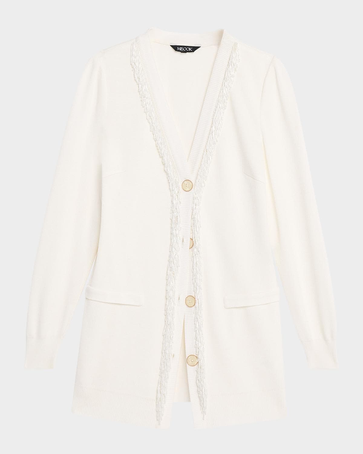 Misook Heritage Bead-Trim Flat Knit Cardigan