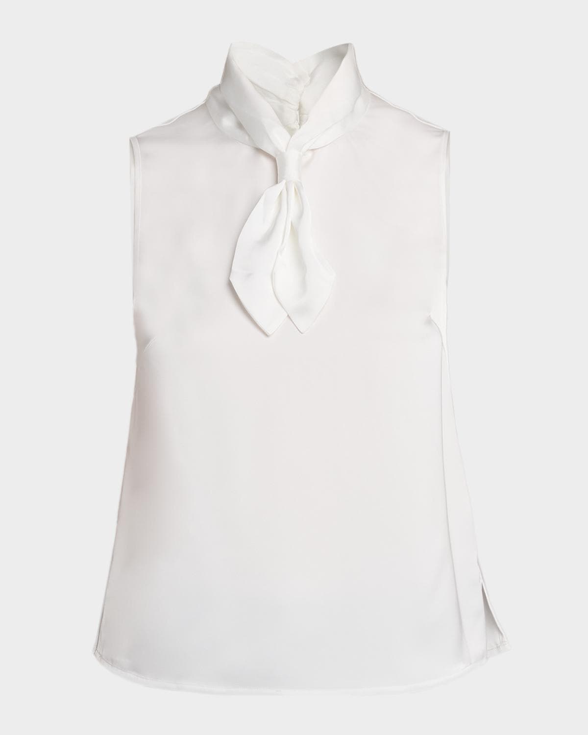 Misook Tie-Neck Sleeveless Crepe De Chine Blouse