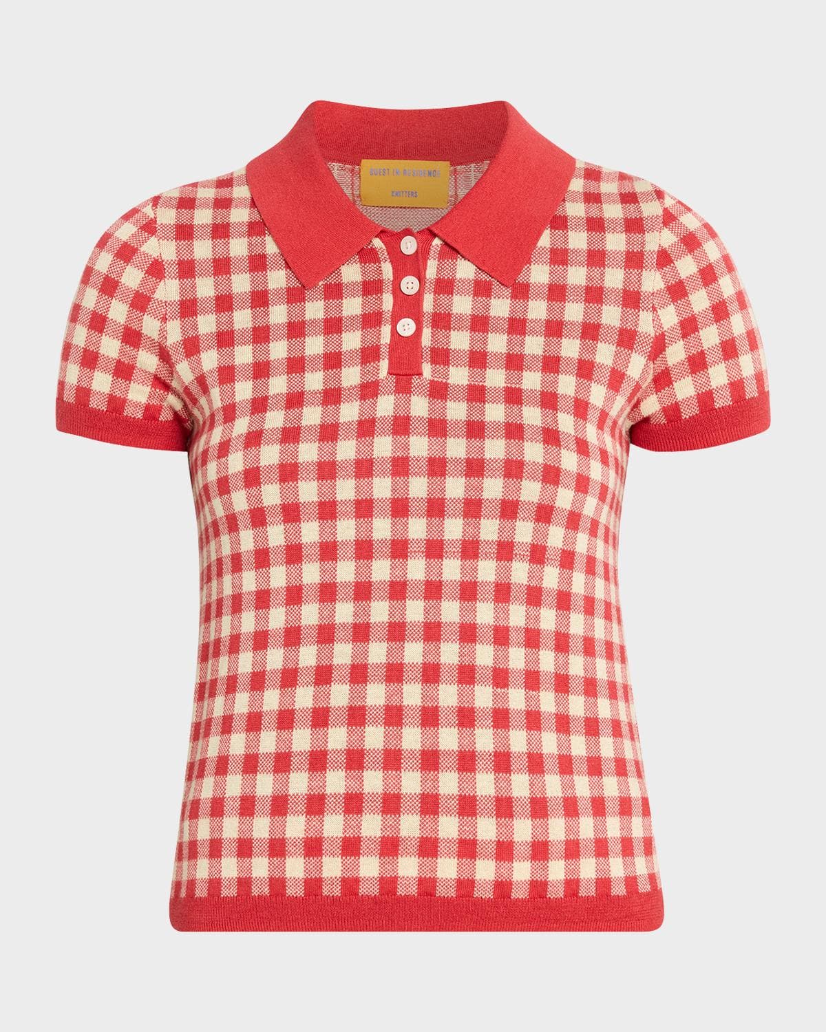 Guest in Residence Gingham Shrunken Silk-Linen Polo
