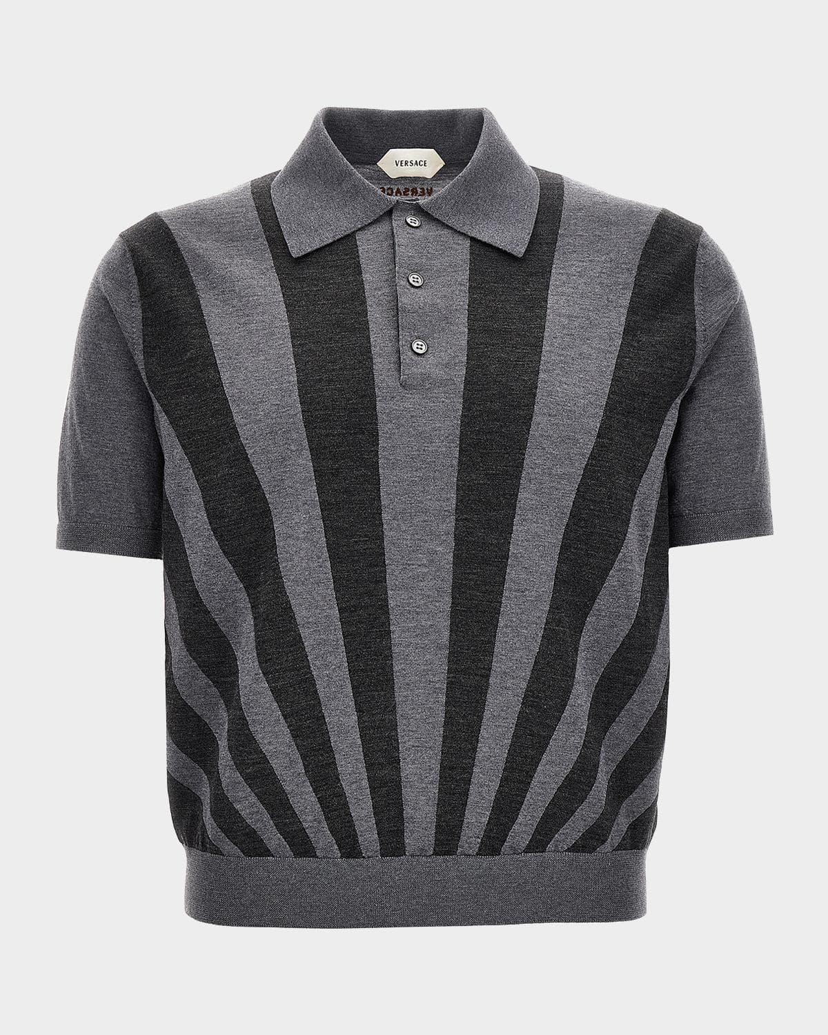 Versace Men's Embroidered Intarsia Wool Knit Polo Shirt