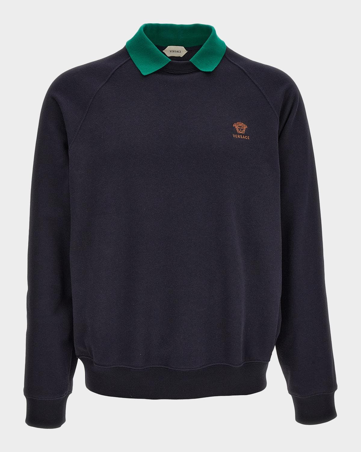 Versace Men's Embroidered Cotton-Jersey Polo Sweatshirt