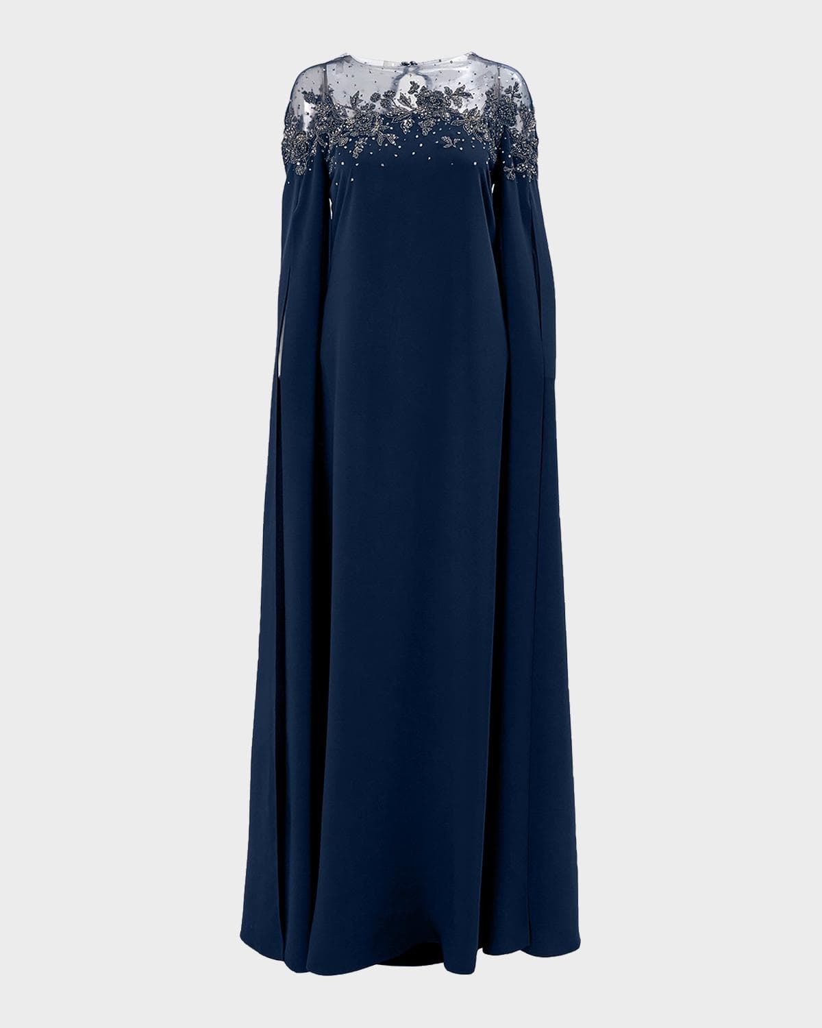 Carolina Herrera Embroidered Split-Sleeve Illusion Gown