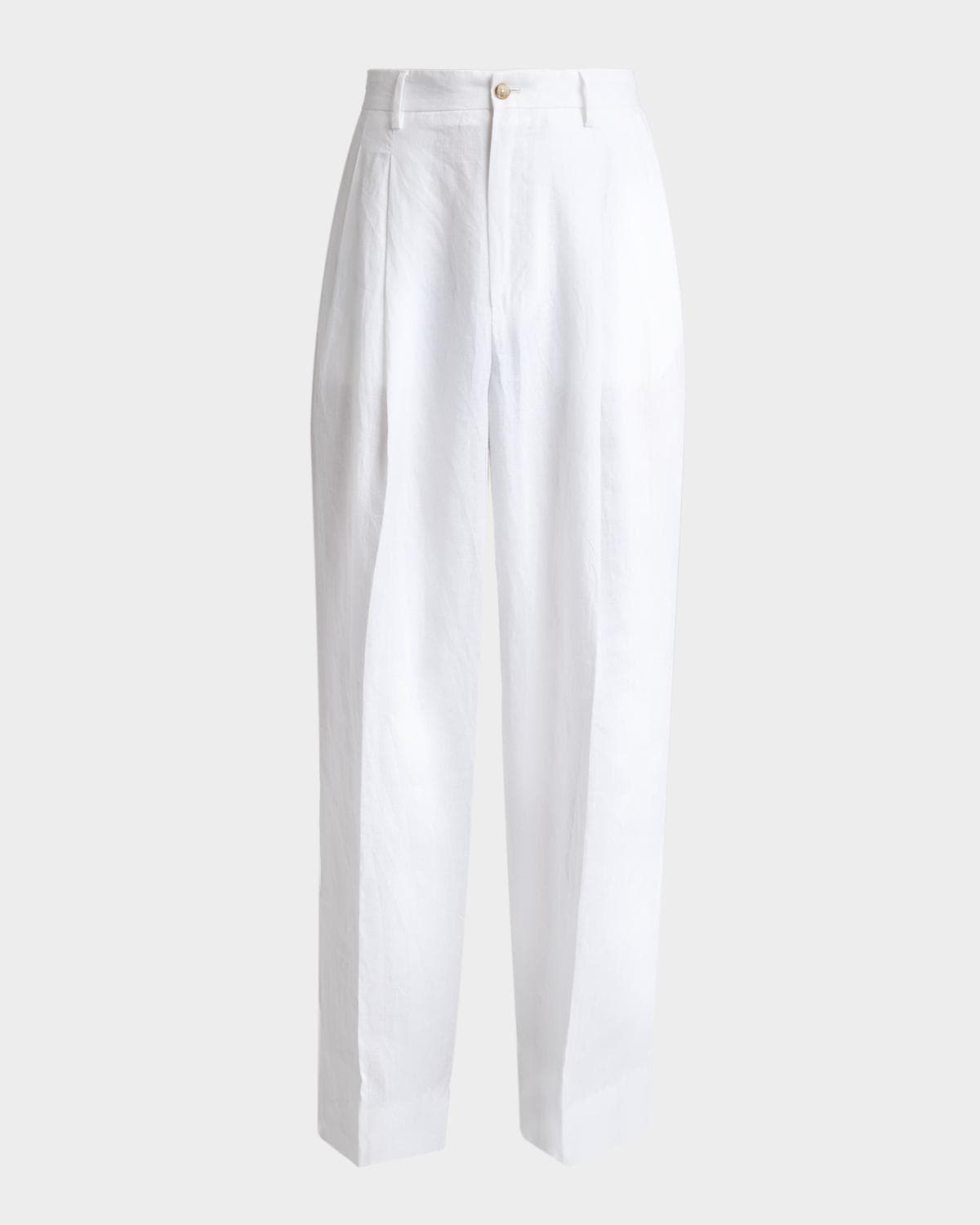 Dolce & Gabbana Men's Linen Wide-Leg Pleated Trousers