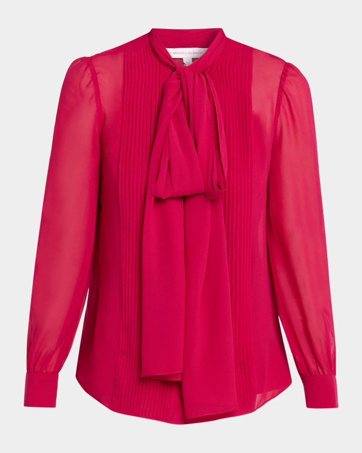 Carolina Herrera Pleated Silk Georgette Bow-Neck Blouse