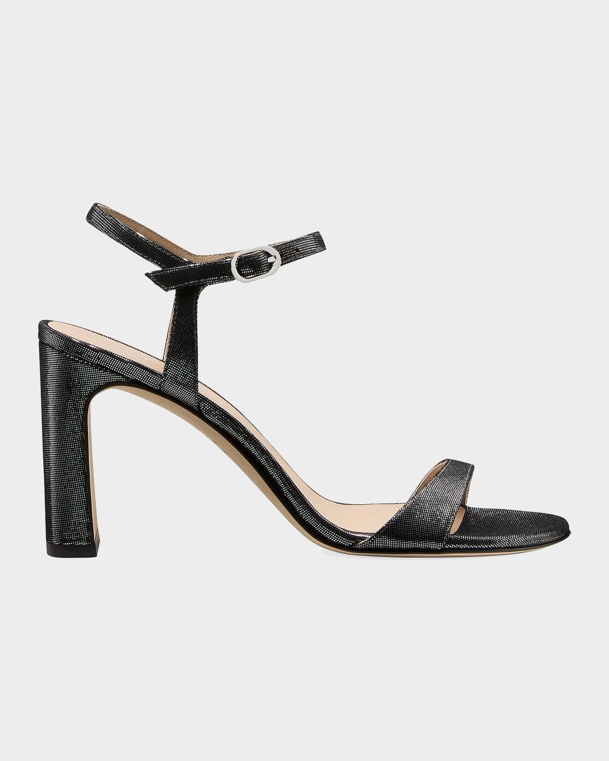 Stuart Weitzman 85mm Babette Leather Noir Ankle-Strap Sandals