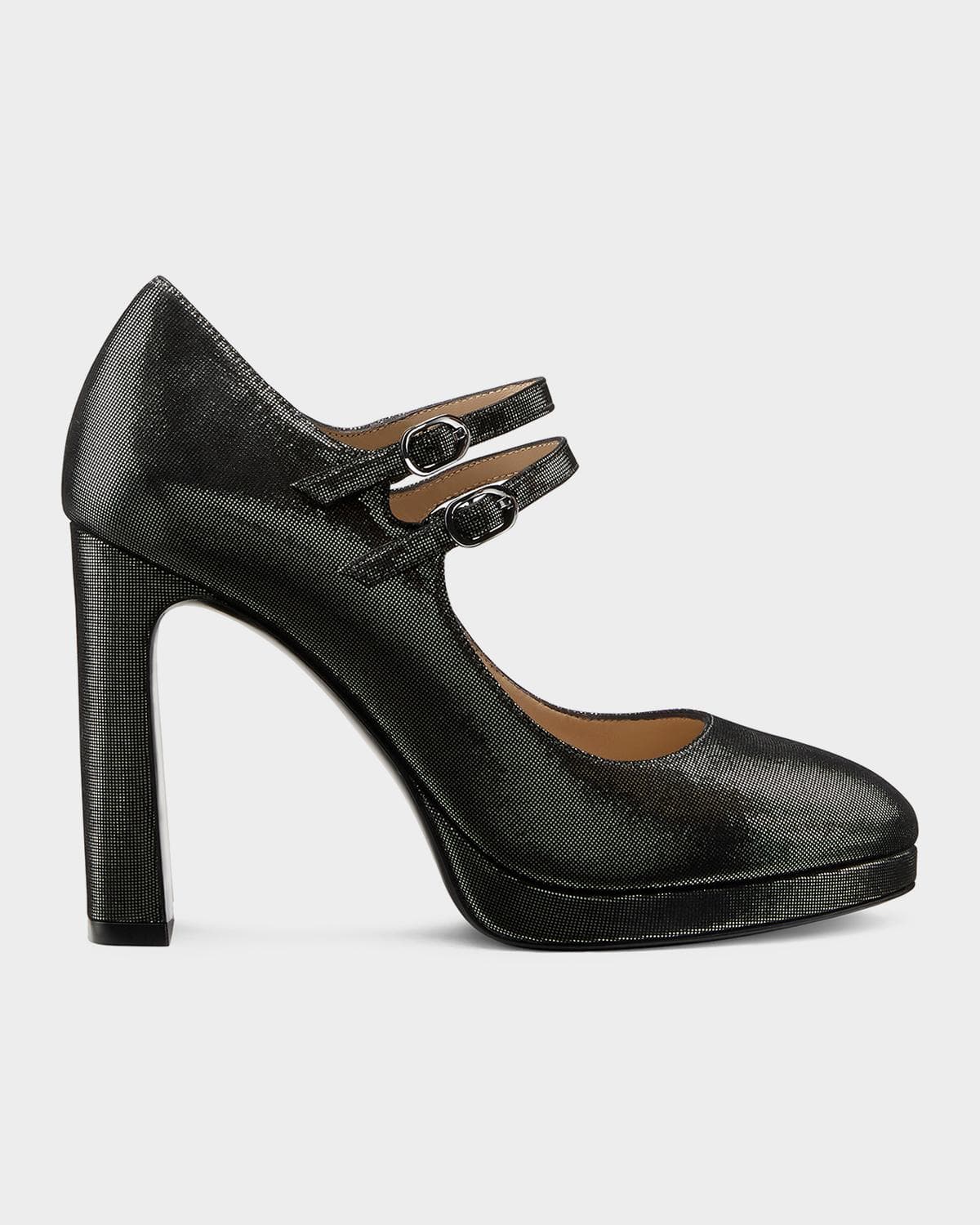 Stuart Weitzman 100mm Babette Leather Noir Platform Mary Jane Pumps · 7