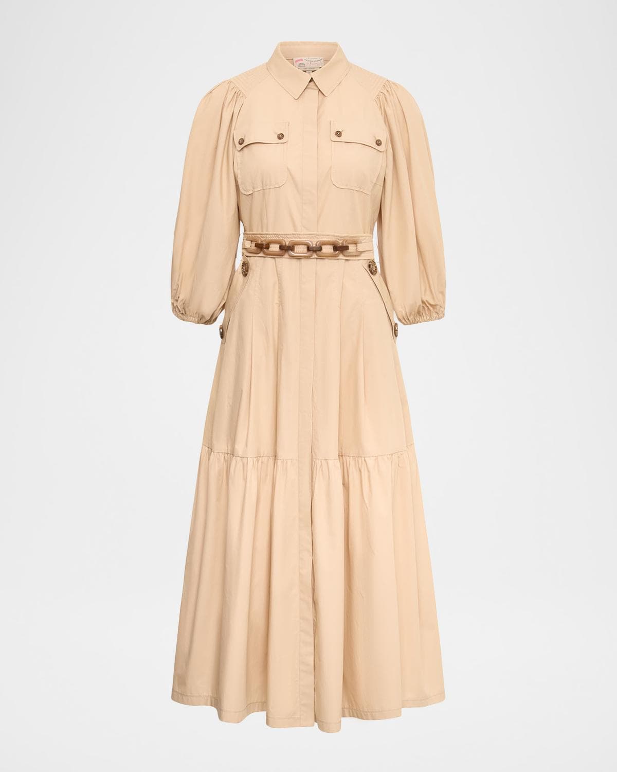 Maison Common Cotton Puff-Sleeve Belted Midi Shirtdress · 38