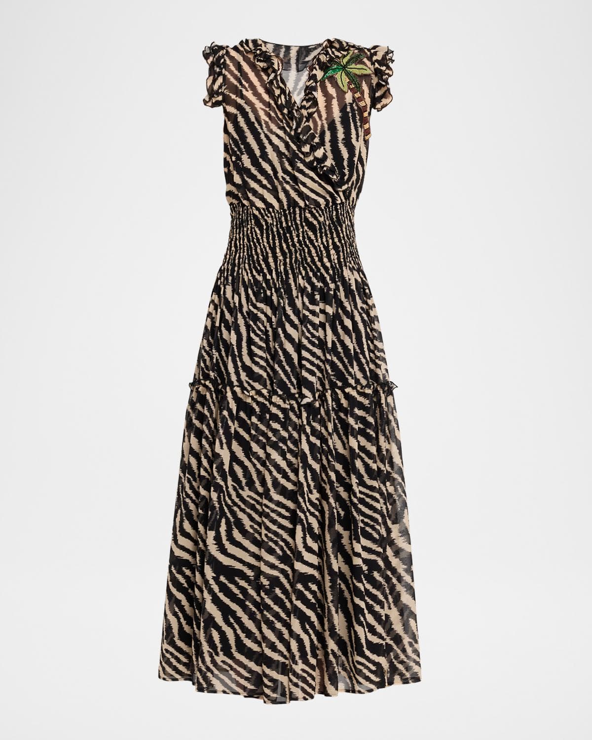Maison Common Animal-Print Smocked Silk Chiffon Maxi Dress