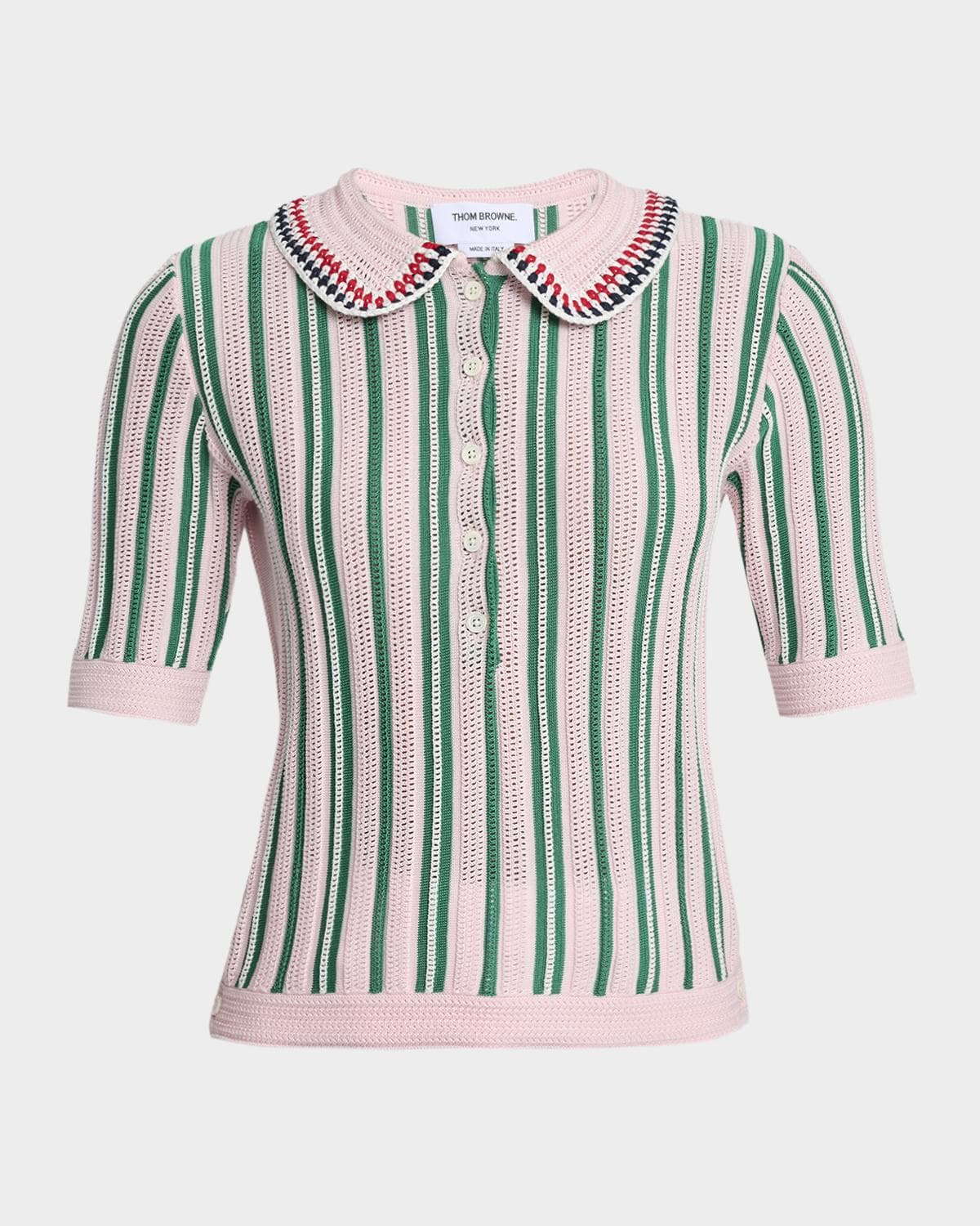 Thom Browne Striped Crochet Short-Sleeve Polo Shirt