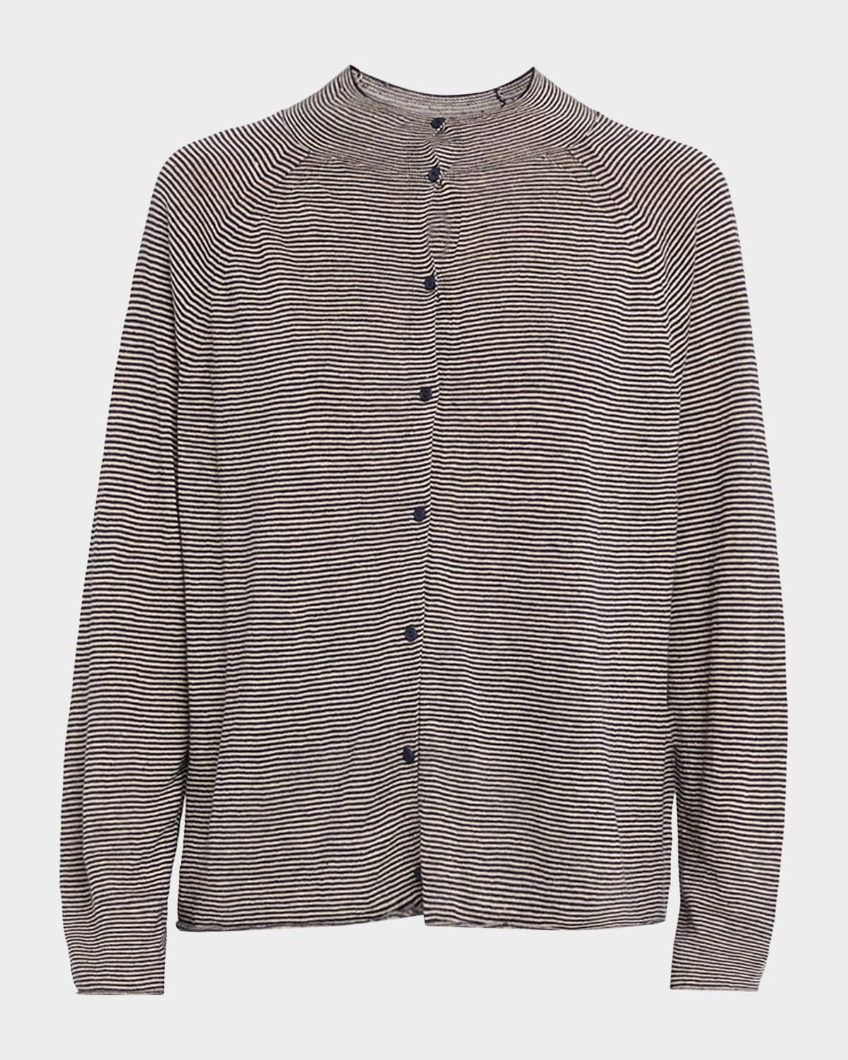 Eileen Fisher Striped Organic Linen-Cotton Cardigan · LARGE