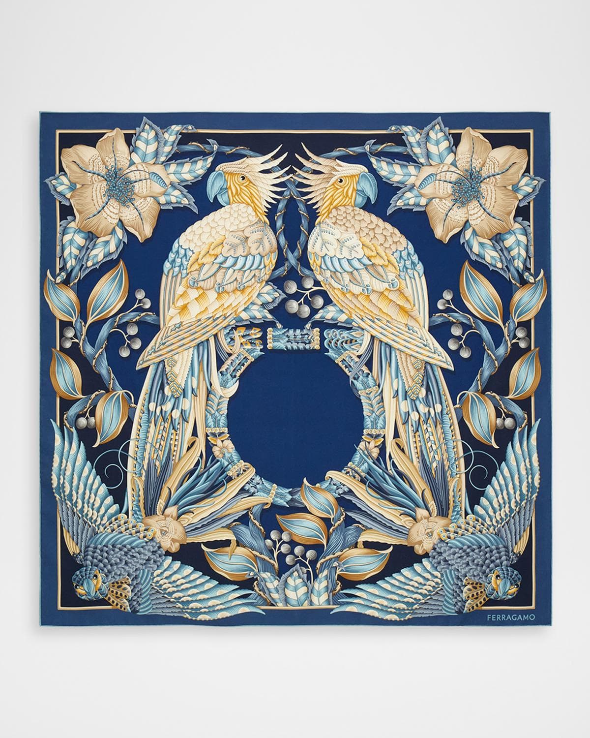 FERRAGAMO Parrots Print Silk Scarf