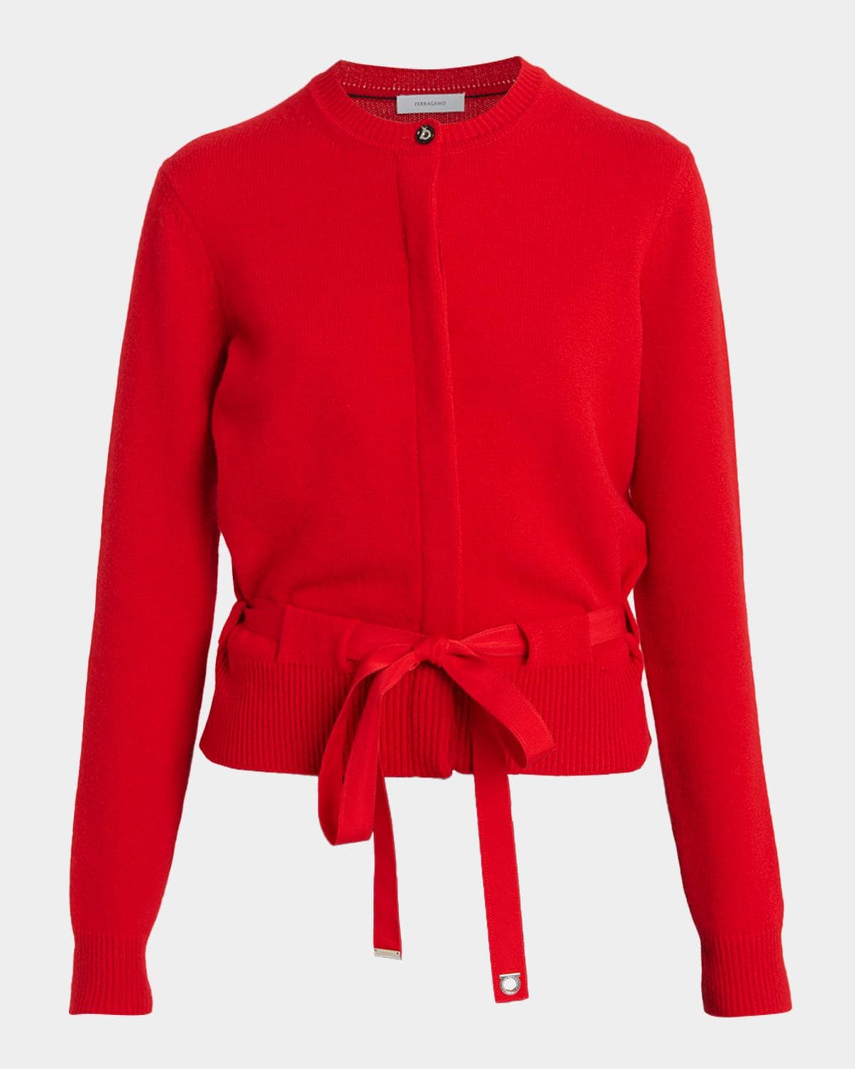 FERRAGAMO Belted Cashmere Crewneck Cardigan