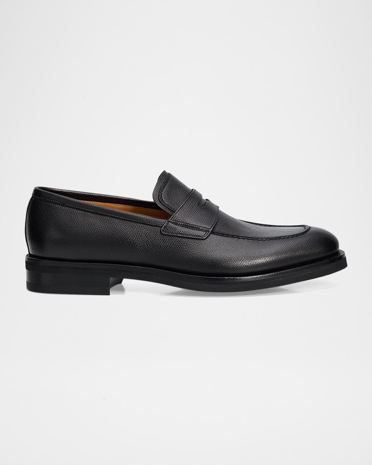 FERRAGAMO Men's Hammered Leather Penny Loafers