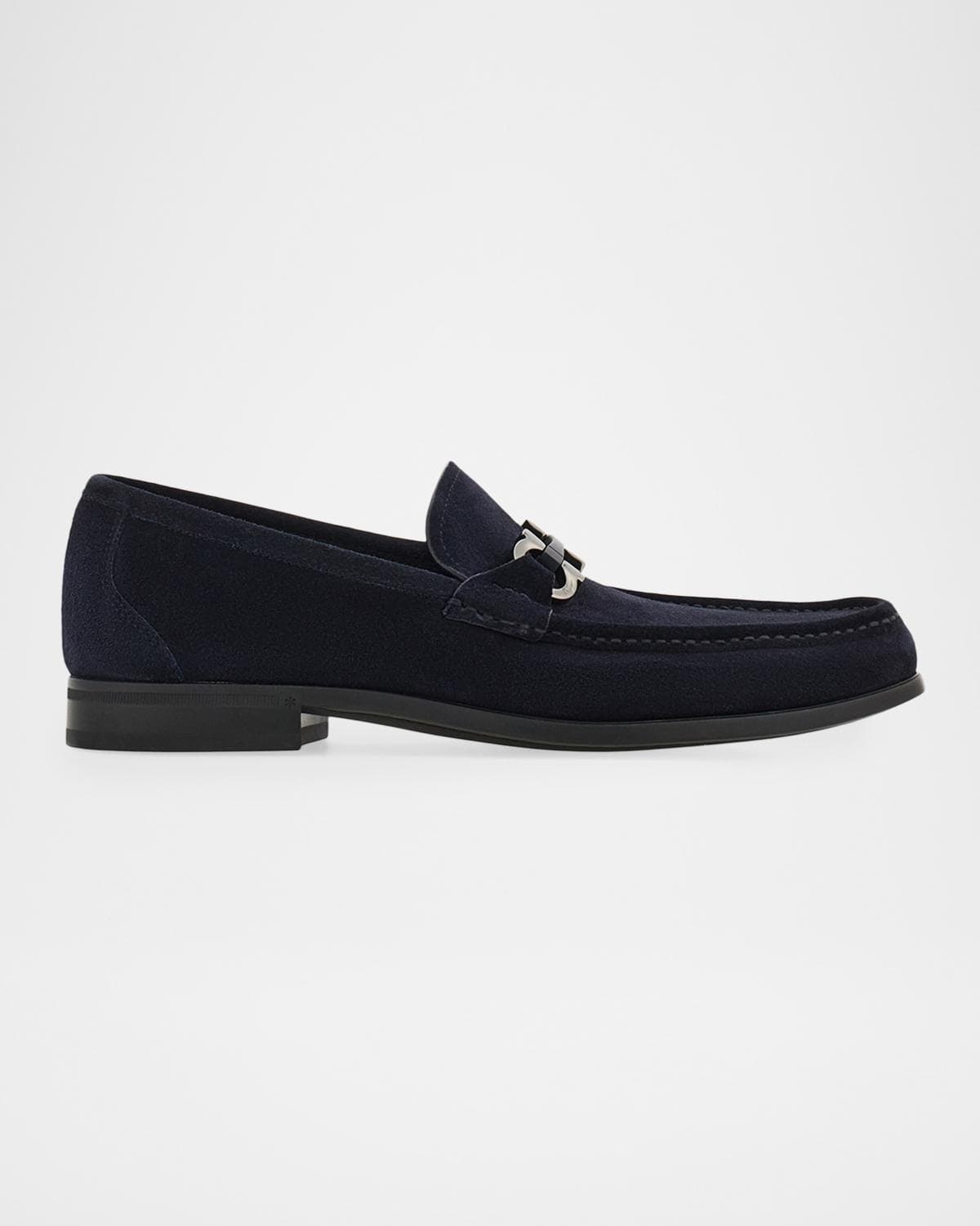 FERRAGAMO Men's Grandioso Suede Gancio-Bit Loafers