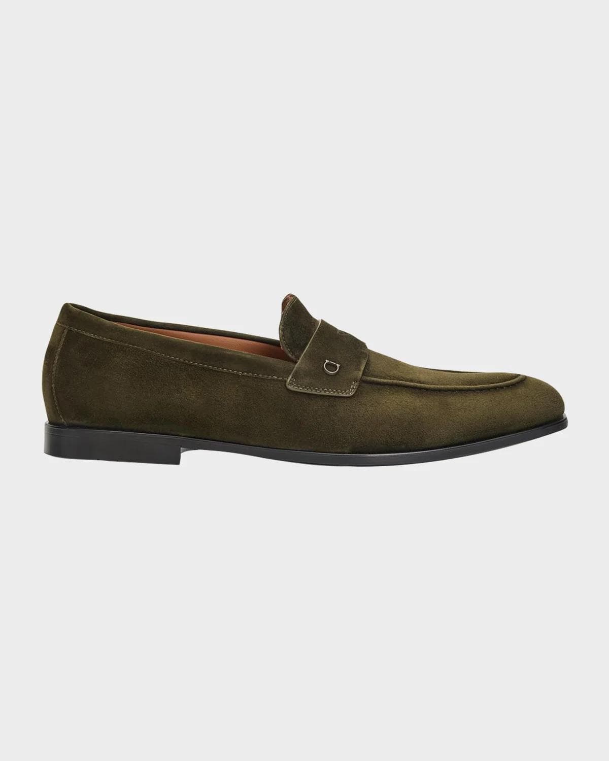 FERRAGAMO Men's Suede Micro-Gancio Penny Loafers