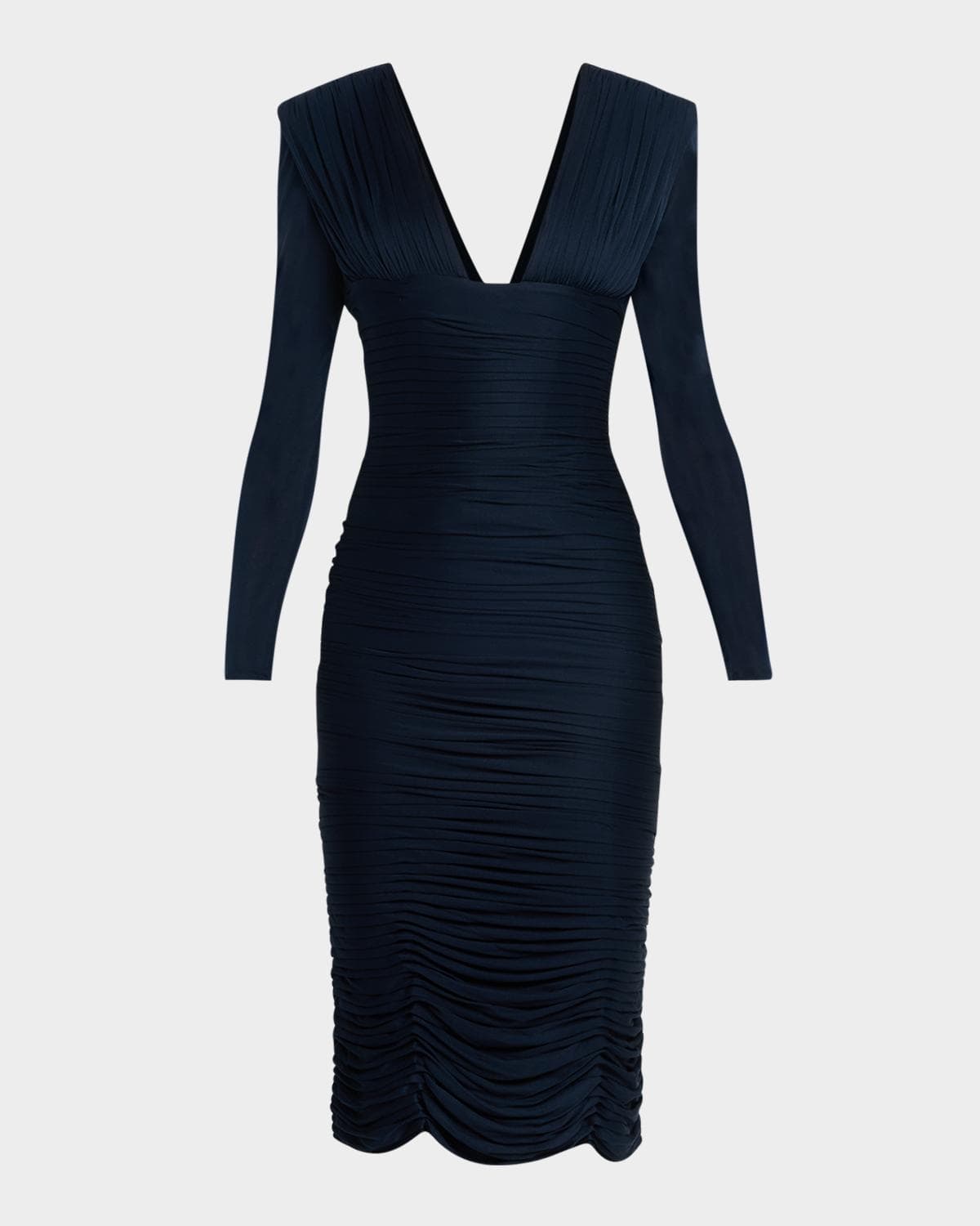 Versace Gathered Long-Sleeve Midi Dress