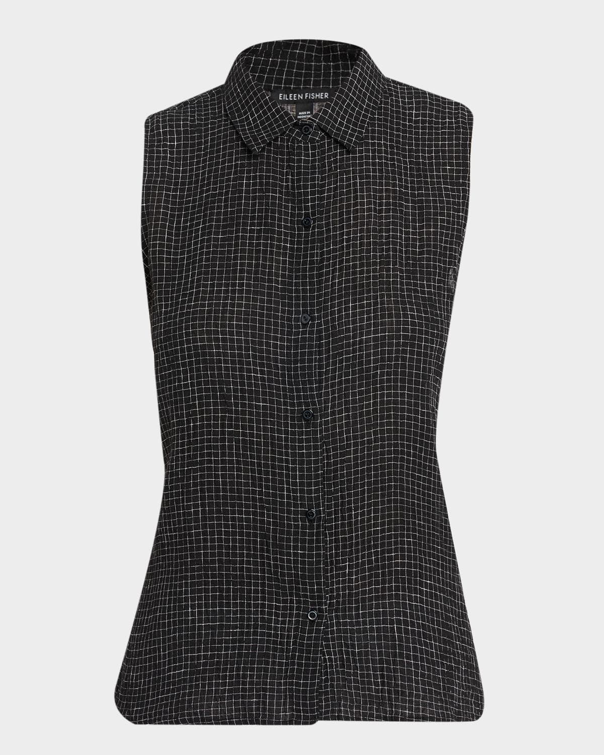 Eileen Fisher Crinkled Organic Linen Grid Shirt