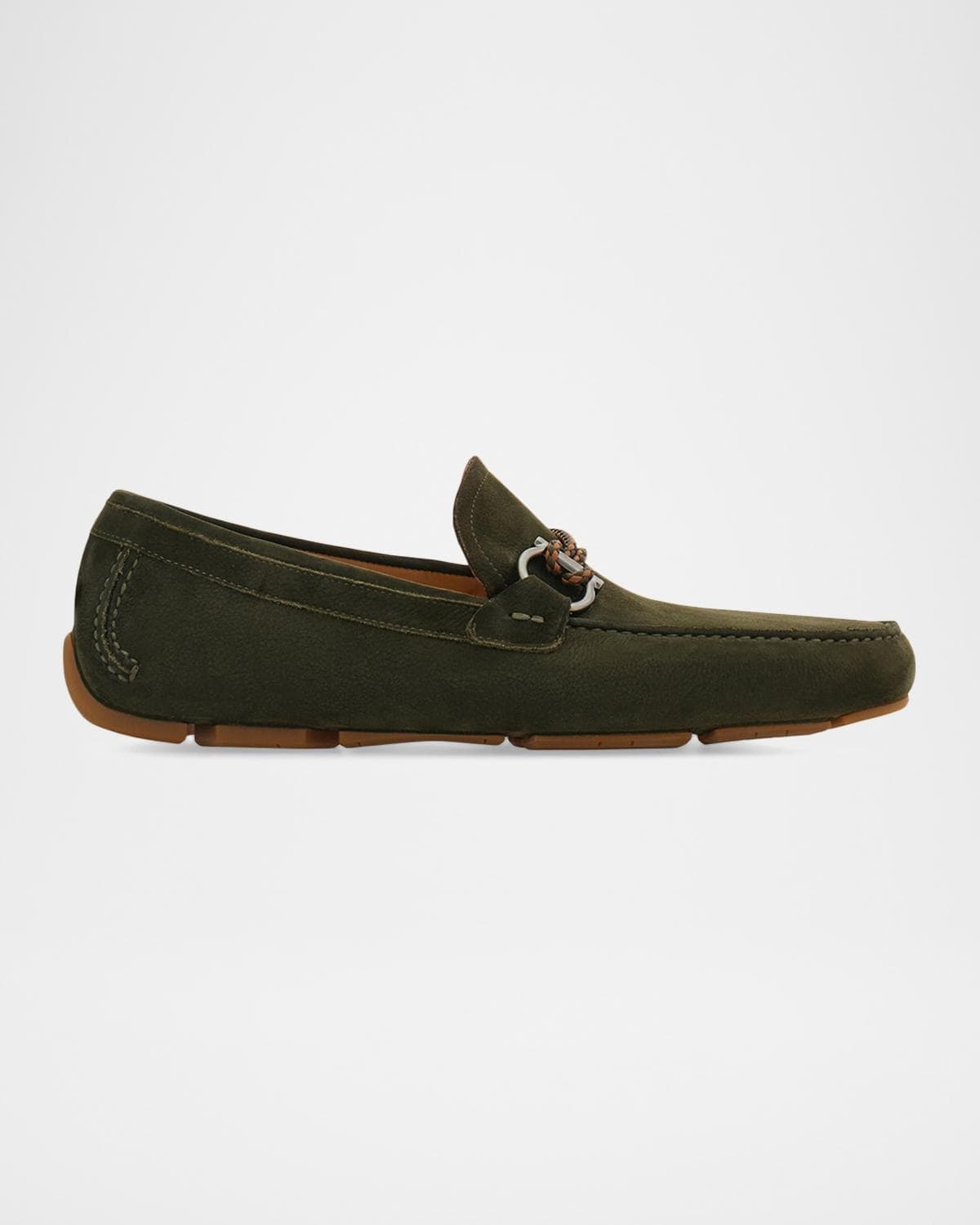 FERRAGAMO Men's Gancio Woven-Loop Nubuck Driving Loafers