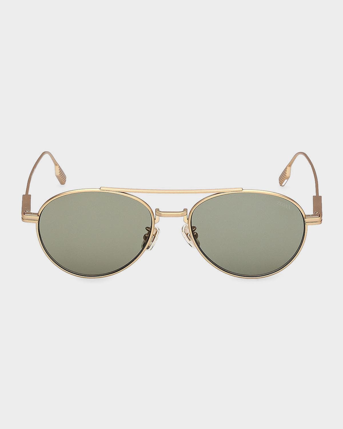 ZEGNA Men's Double-Bridge Titanium Round Sunglasses