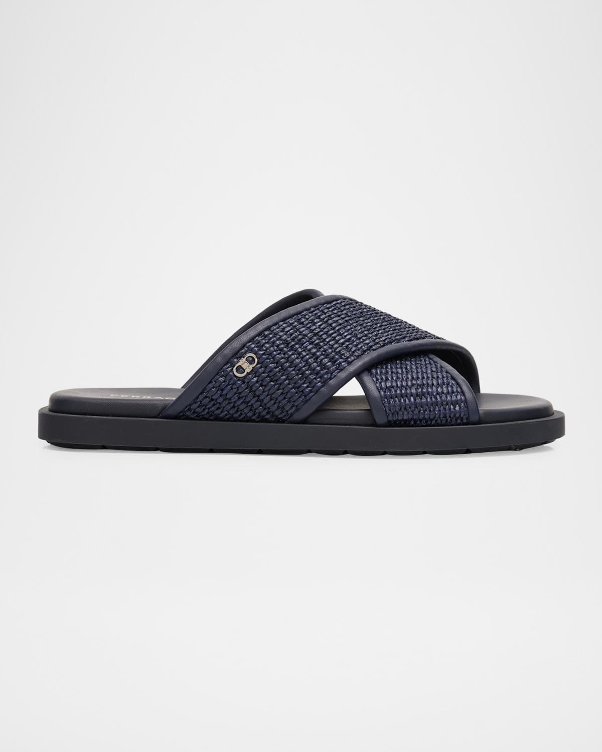 FERRAGAMO Men's Leather and Raffia Gancini Ornament Crisscross Sandals