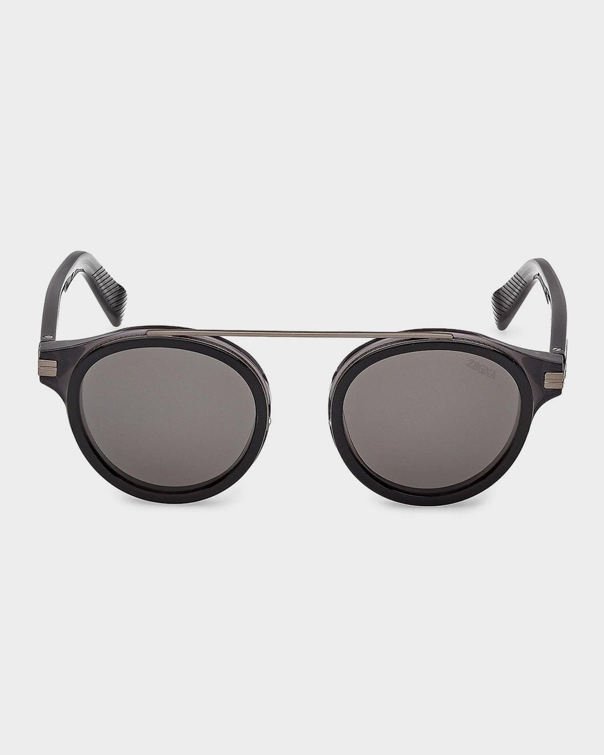 ZEGNA Men's Top-Bar Acetate Round Sunglasses