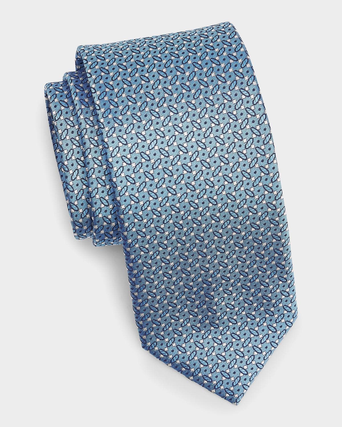 Canali Men's Micro-Geometric Silk Tie, Blue