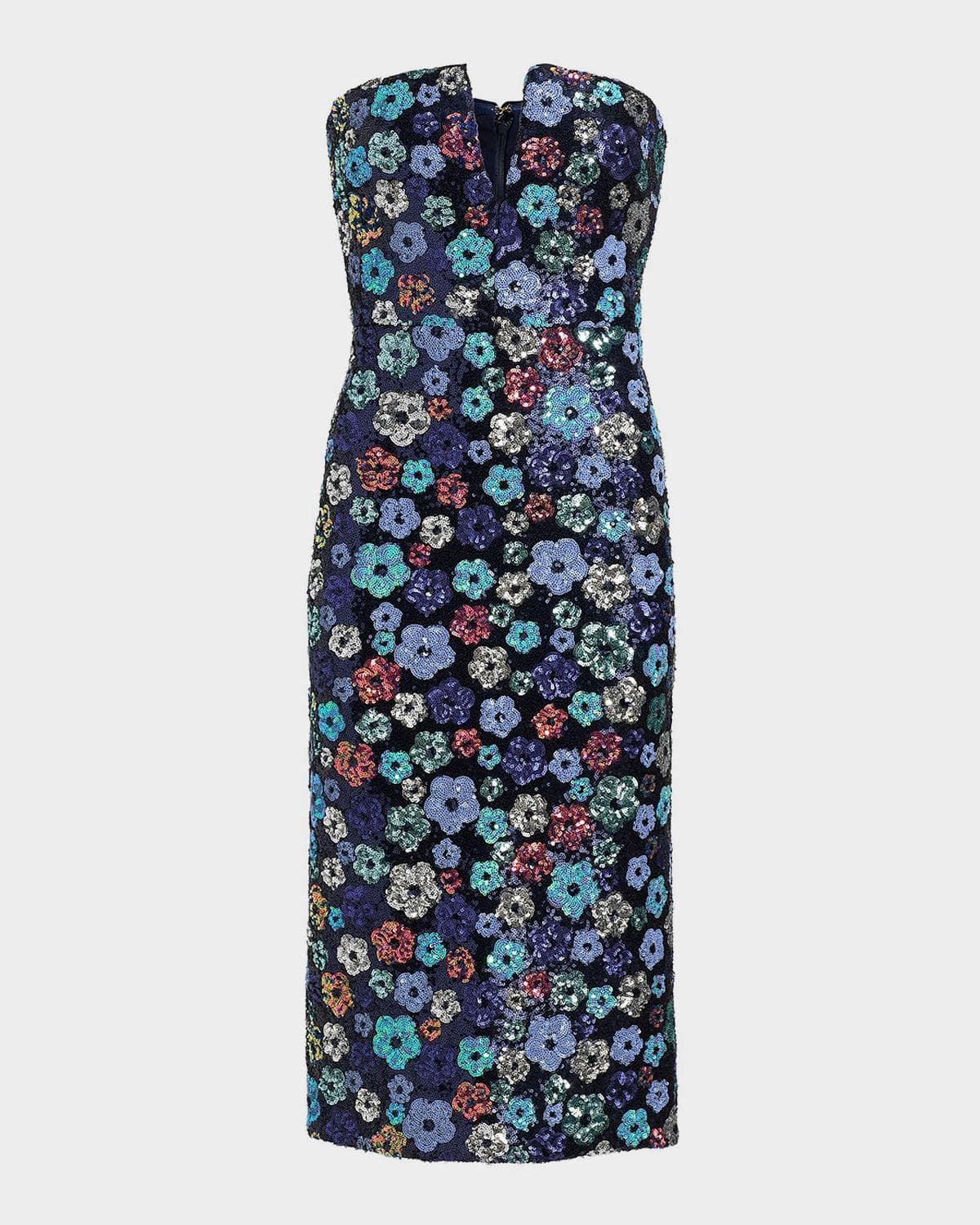 Ramy Brook Ella Strapless Floral Sequin Midi Dress