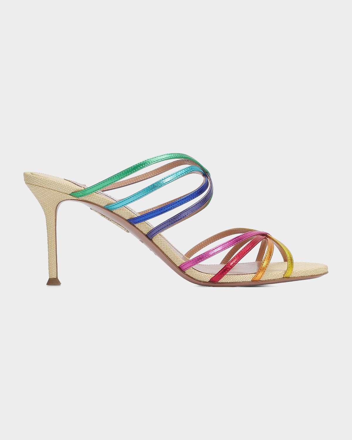 Aquazzura Tell Me 75MM Leather & Raffia Mule Sandals