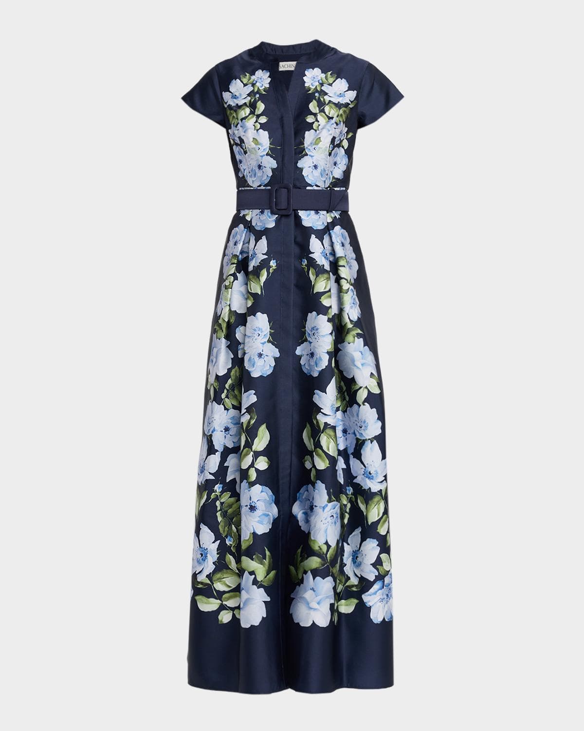 SACHIN BABI Marta Belted Floral-Print Mikado Shirt Gown
