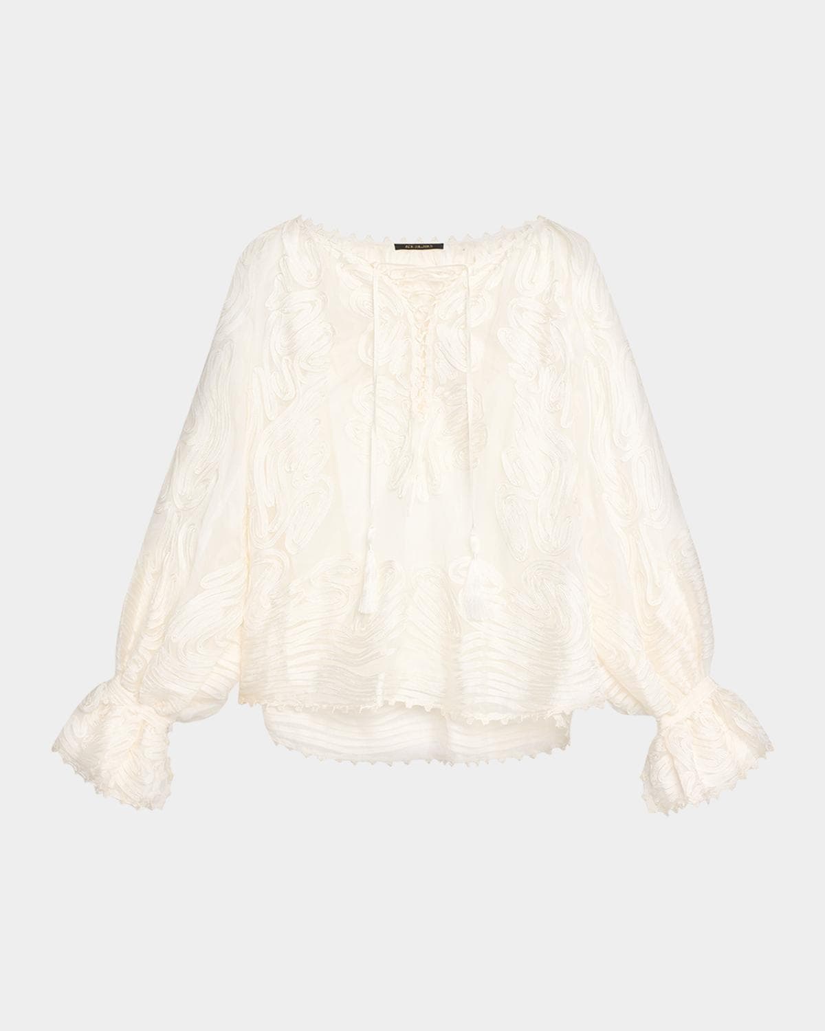 Kobi Halperin Florence Embroidered Lace-Up Blouse